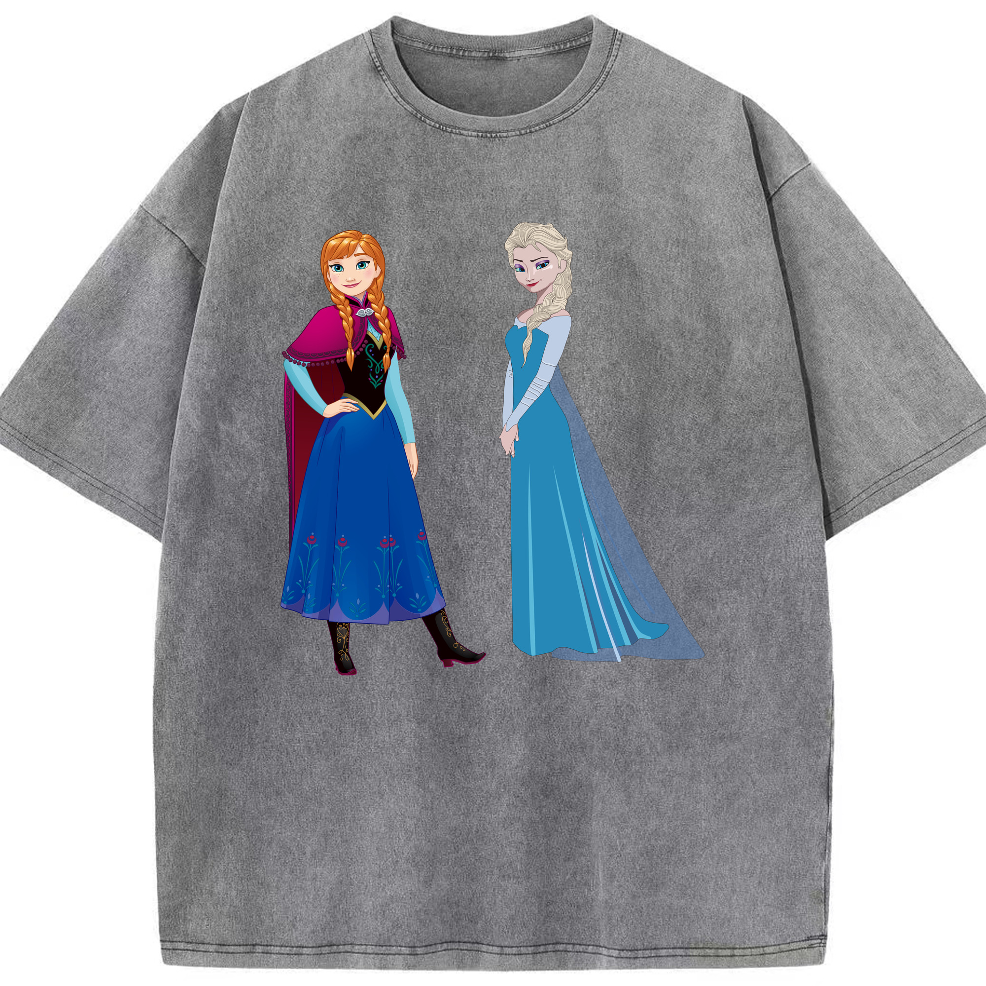 （画像用） アナと雪の女王 アンナ エルサ Frozen Anna Elsa 綿100% ヴィンテージ風 半袖Tシャツ（フロントプリント）