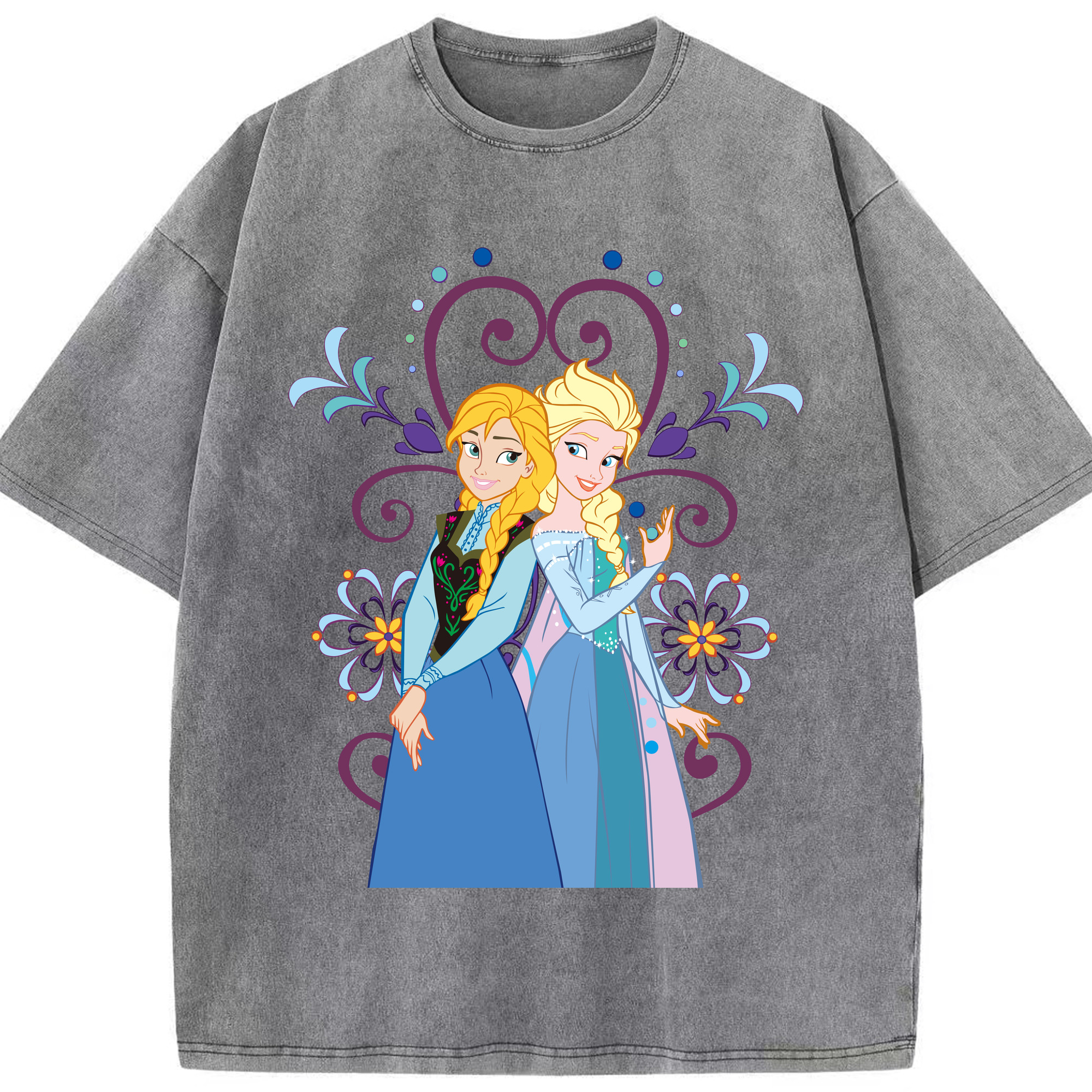（画像用） アナと雪の女王 アンナ エルサ Frozen Anna Elsa 綿100% ヴィンテージ風 半袖Tシャツ（フロントプリント）