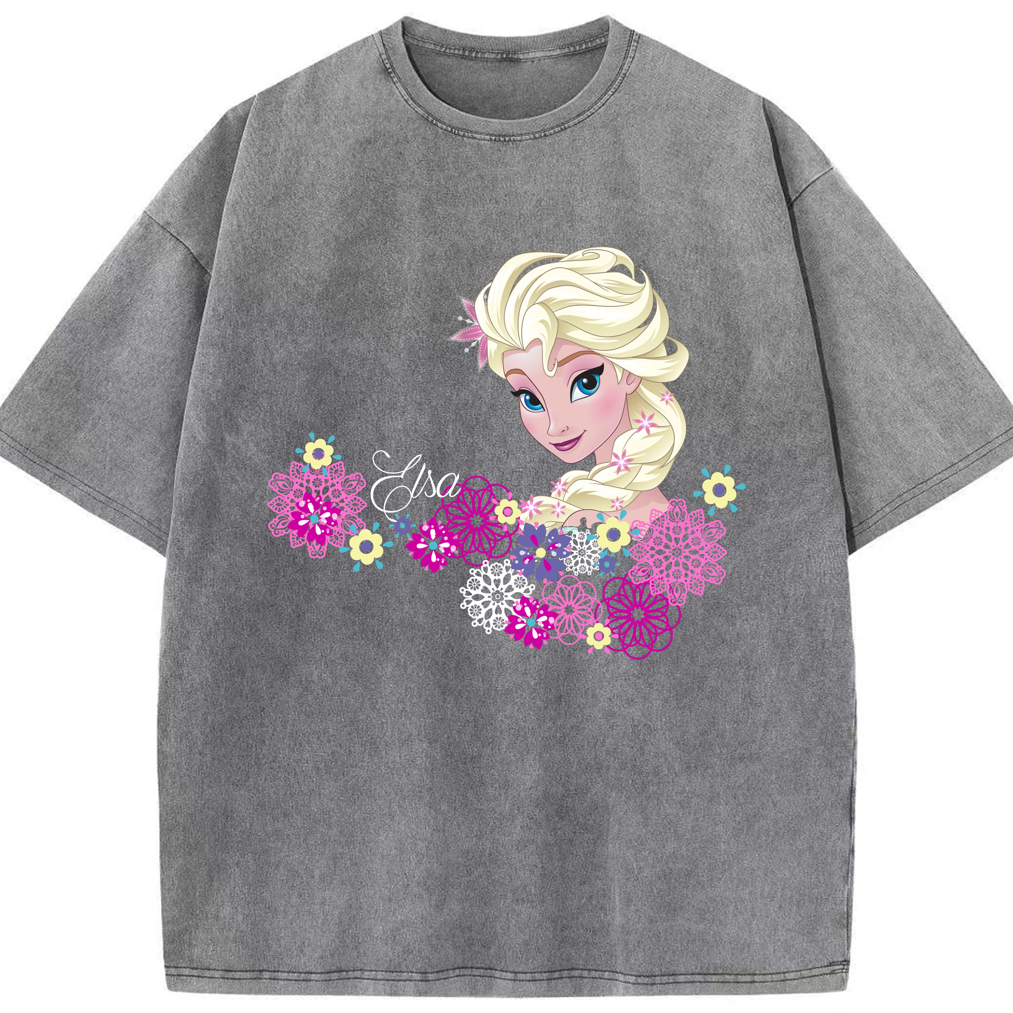 （画像用） アナと雪の女王 アンナ エルサ Frozen Anna Elsa 綿100% ヴィンテージ風 半袖Tシャツ（フロントプリント）