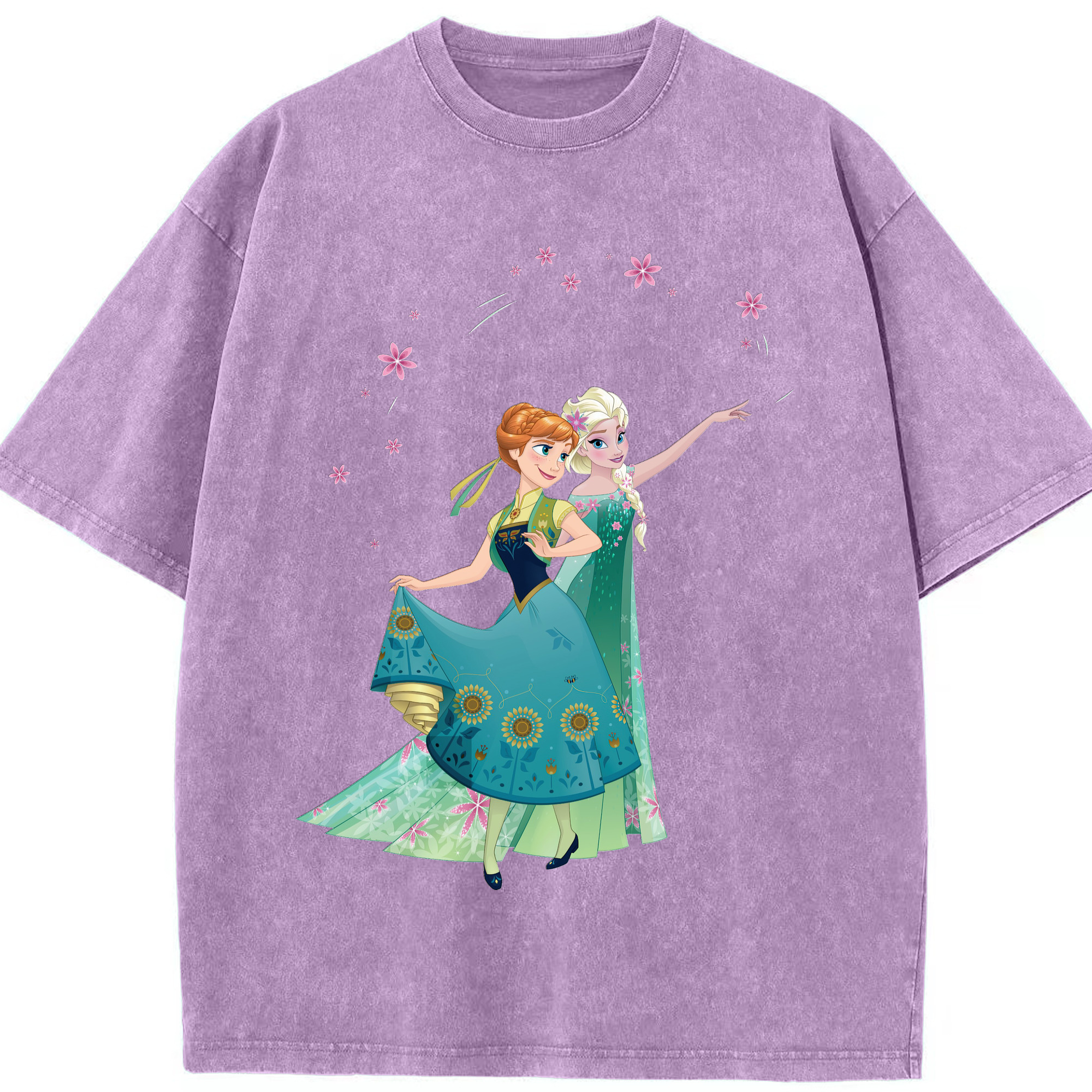 （画像用） アナと雪の女王 アンナ エルサ Frozen Anna Elsa 綿100% ヴィンテージ風 半袖Tシャツ（フロントプリント）