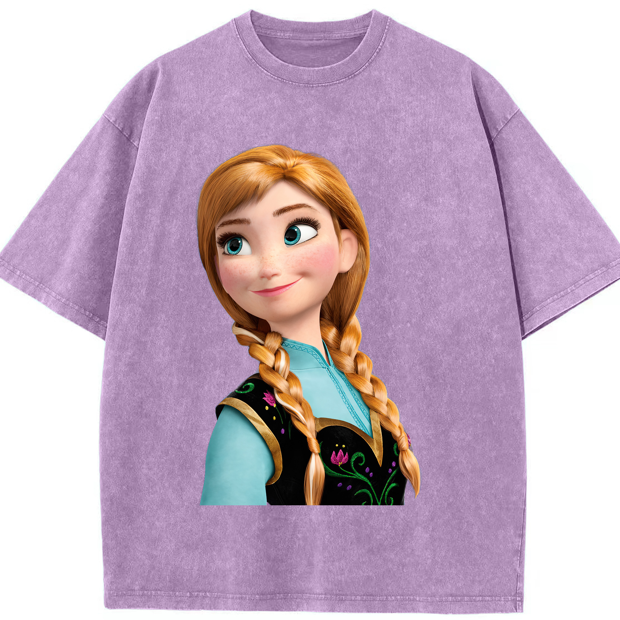 （画像用） アナと雪の女王 アンナ エルサ Frozen Anna Elsa 綿100% ヴィンテージ風 半袖Tシャツ（フロントプリント）