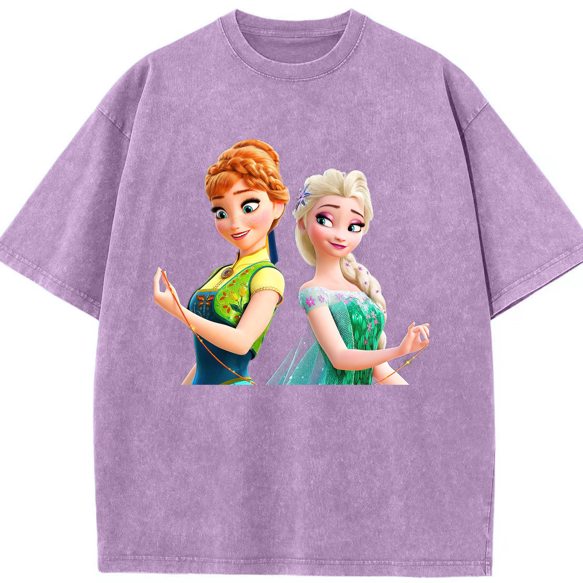 （画像用） アナと雪の女王 アンナ エルサ Frozen Anna Elsa 綿100% ヴィンテージ風 半袖Tシャツ（フロントプリント）