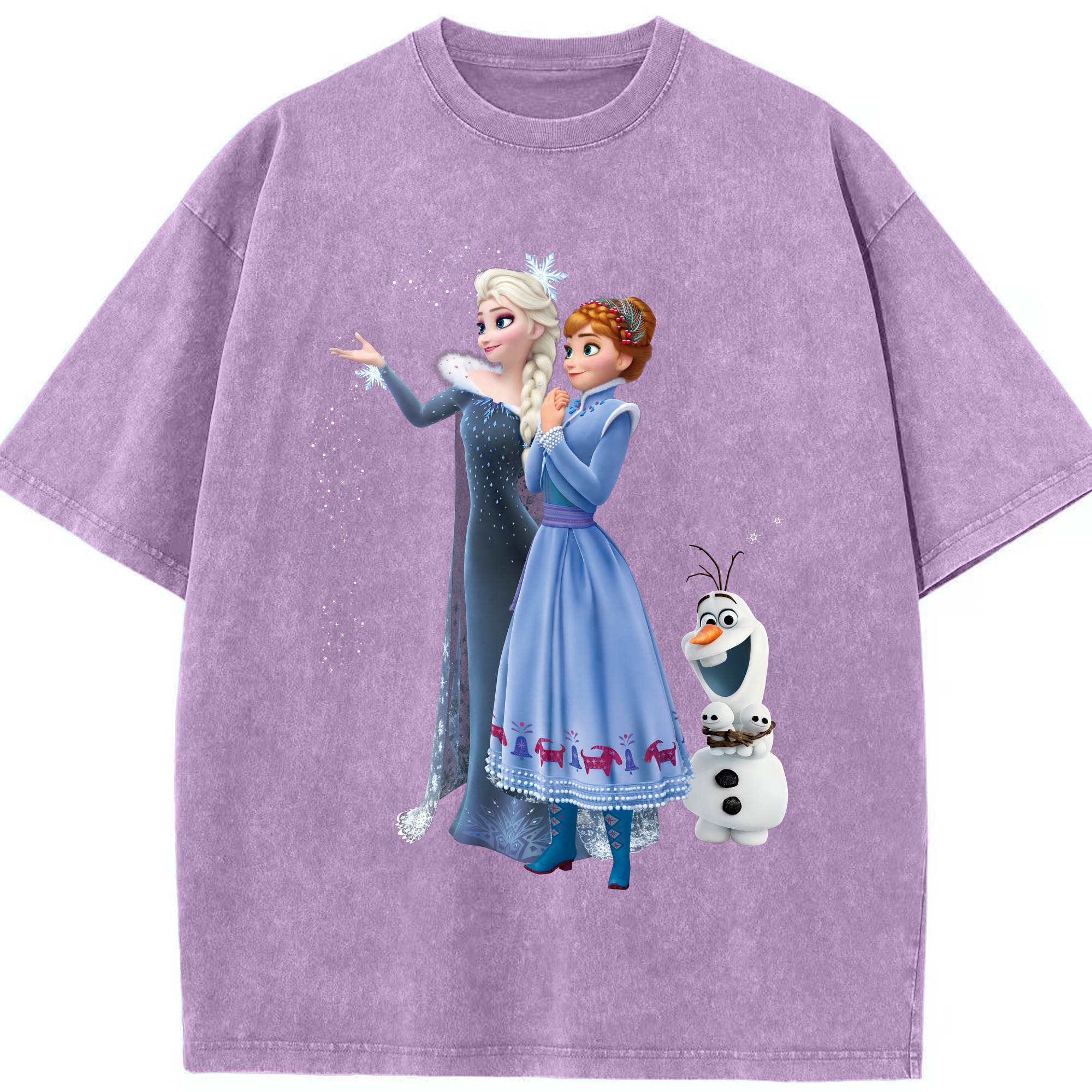 （画像用） アナと雪の女王 アンナ エルサ Frozen Anna Elsa 綿100% ヴィンテージ風 半袖Tシャツ（フロントプリント）