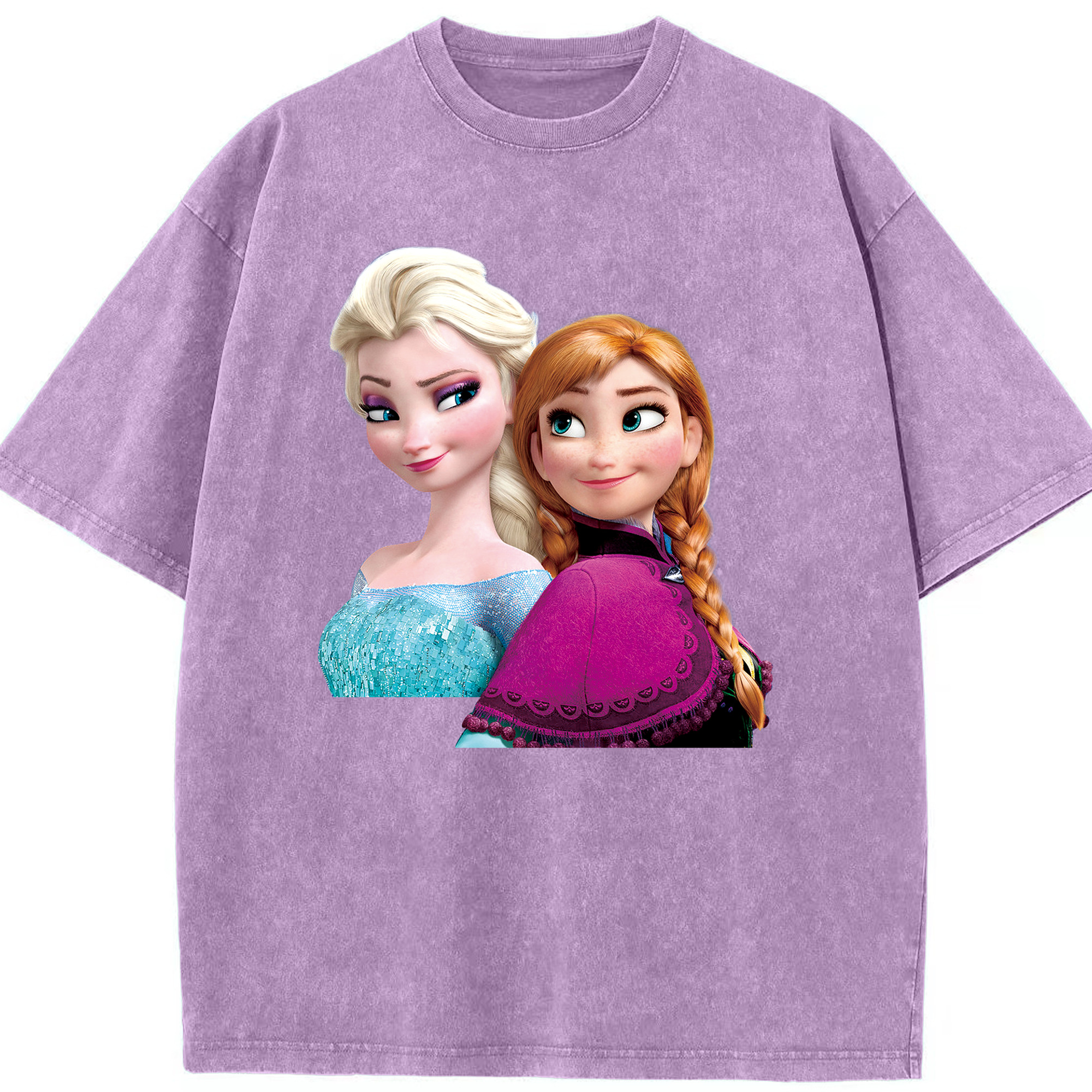 （画像用） アナと雪の女王 アンナ エルサ Frozen Anna Elsa 綿100% ヴィンテージ風 半袖Tシャツ（フロントプリント）