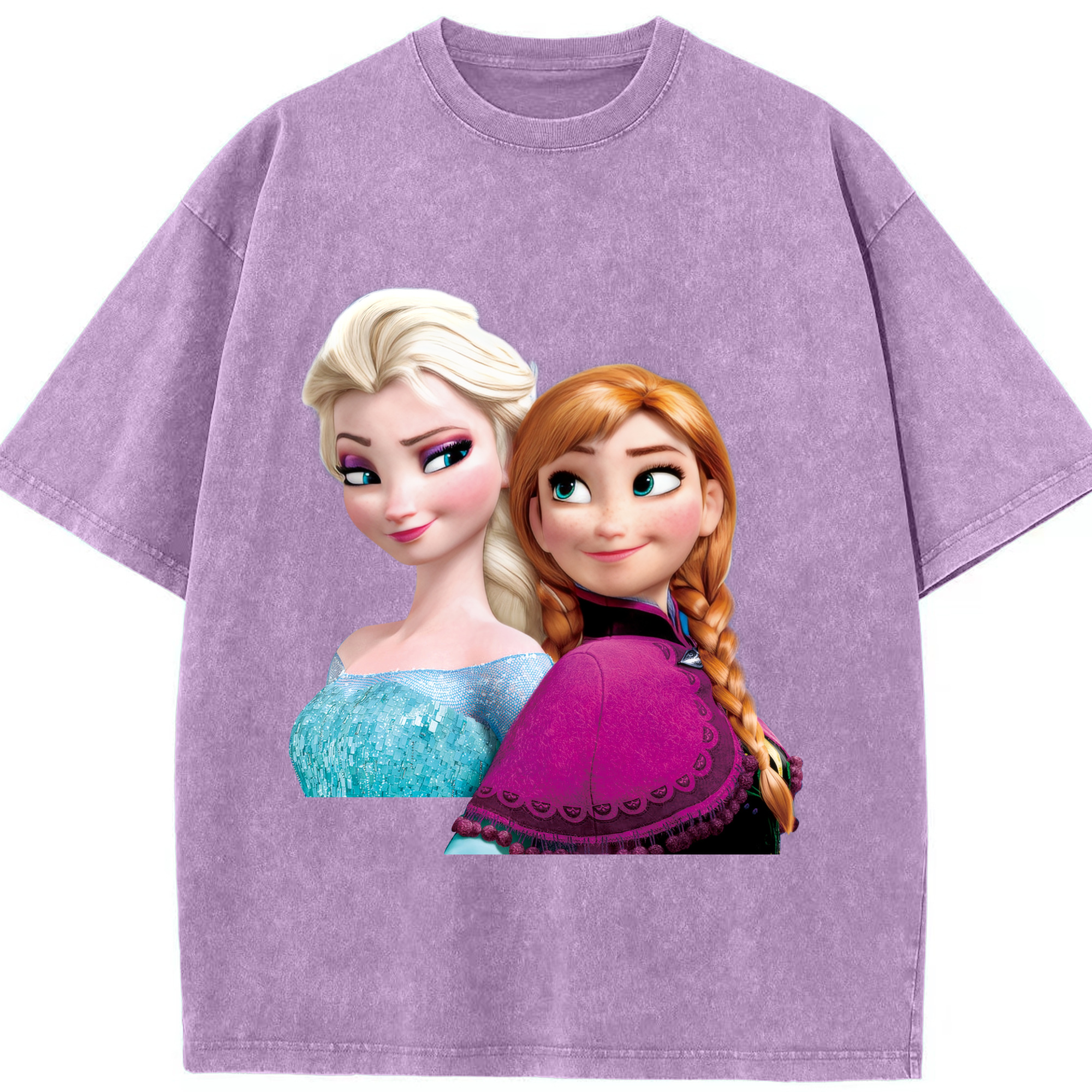 （画像用） アナと雪の女王 アンナ エルサ Frozen Anna Elsa 綿100% ヴィンテージ風 半袖Tシャツ（フロントプリント）