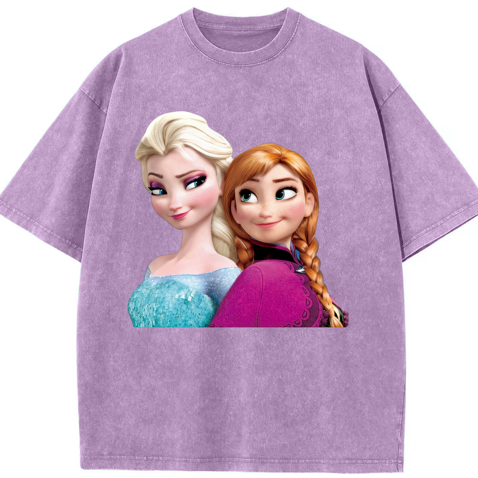 （画像用） アナと雪の女王 アンナ エルサ Frozen Anna Elsa 綿100% ヴィンテージ風 半袖Tシャツ（フロントプリント）