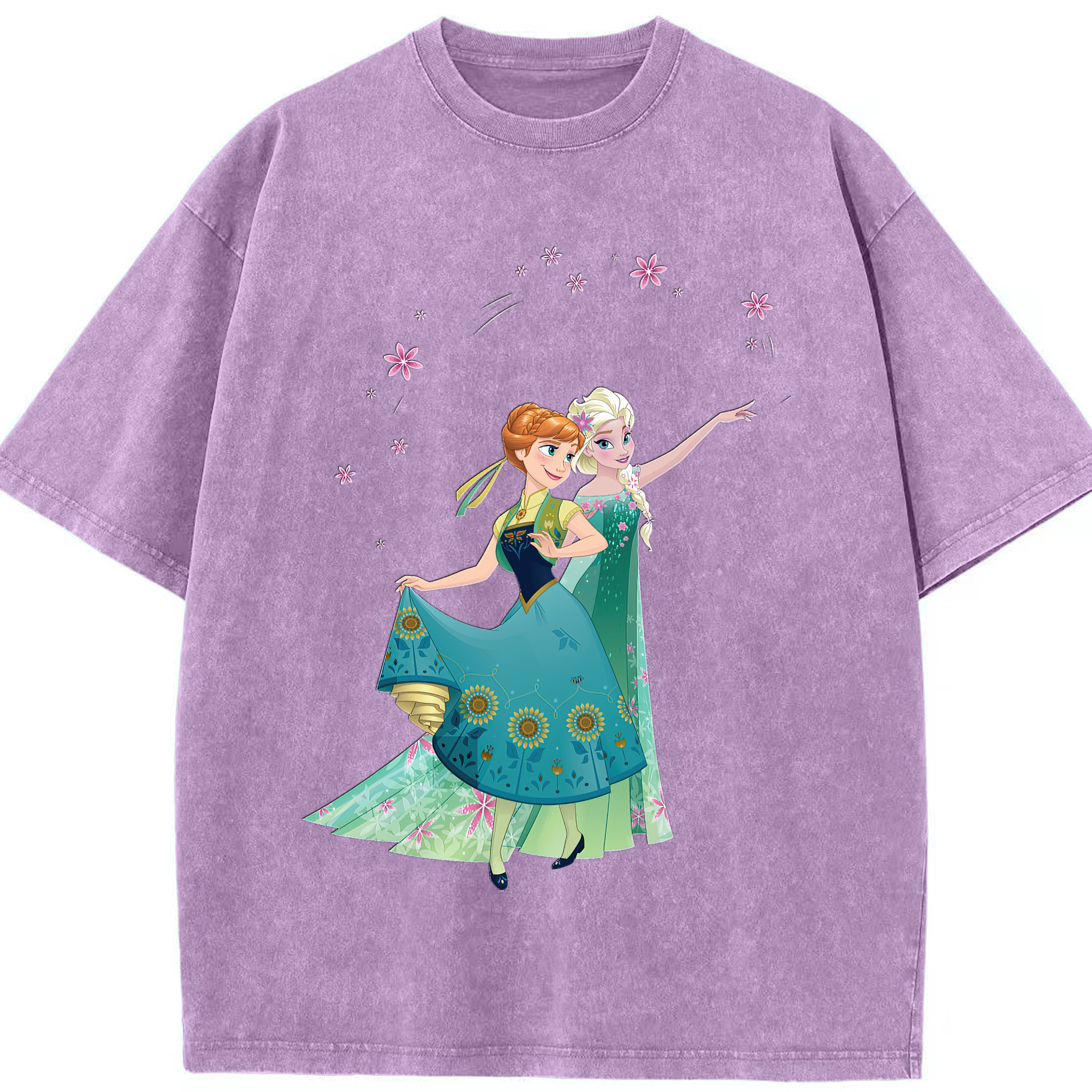 （画像用） アナと雪の女王 アンナ エルサ Frozen Anna Elsa 綿100% ヴィンテージ風 半袖Tシャツ（フロントプリント）