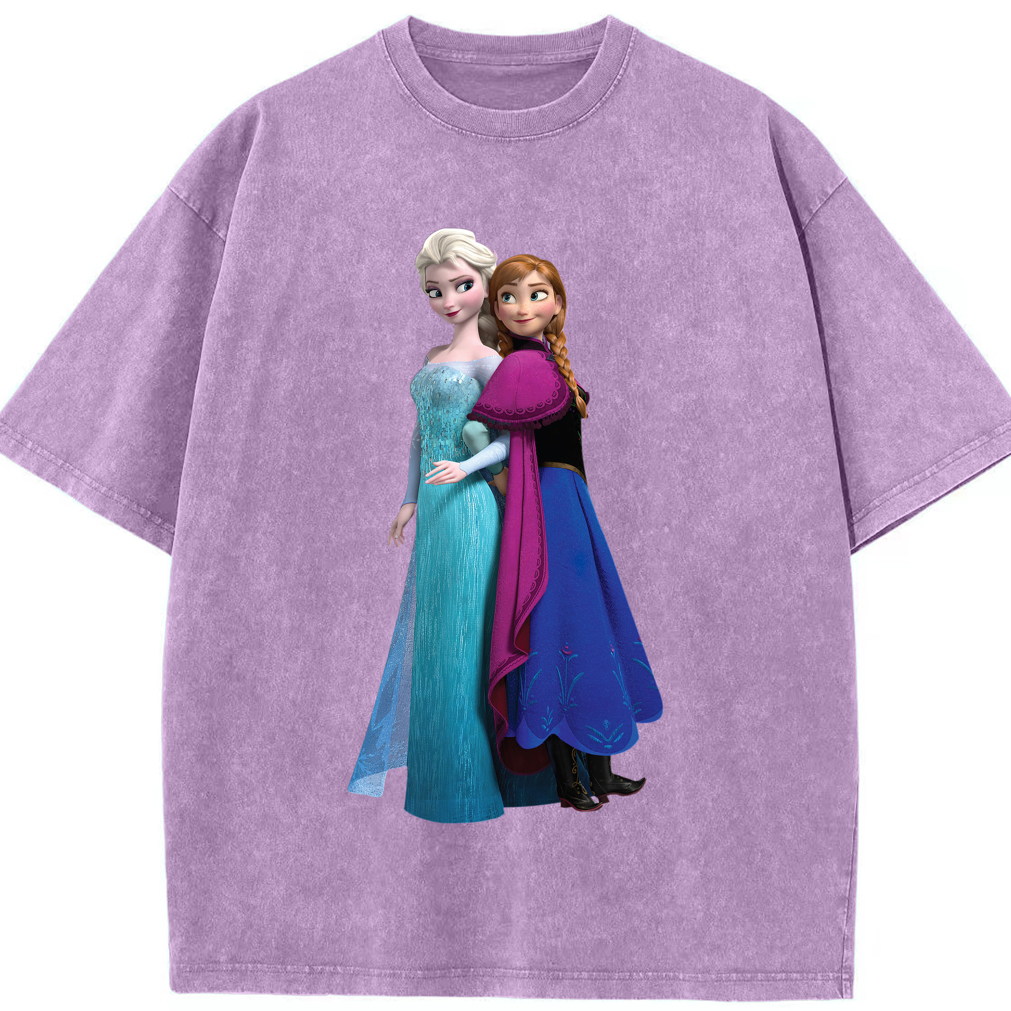 （画像用） アナと雪の女王 アンナ エルサ Frozen Anna Elsa 綿100% ヴィンテージ風 半袖Tシャツ（フロントプリント）
