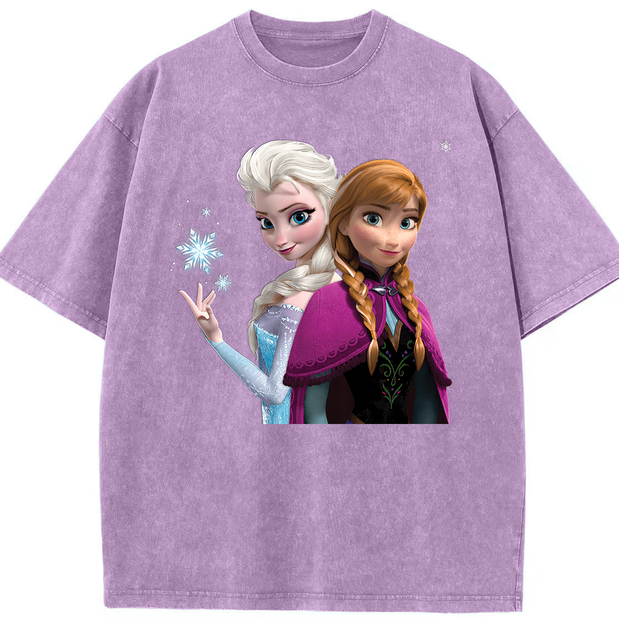 （画像用） アナと雪の女王 アンナ エルサ Frozen Anna Elsa 綿100% ヴィンテージ風 半袖Tシャツ（フロントプリント）