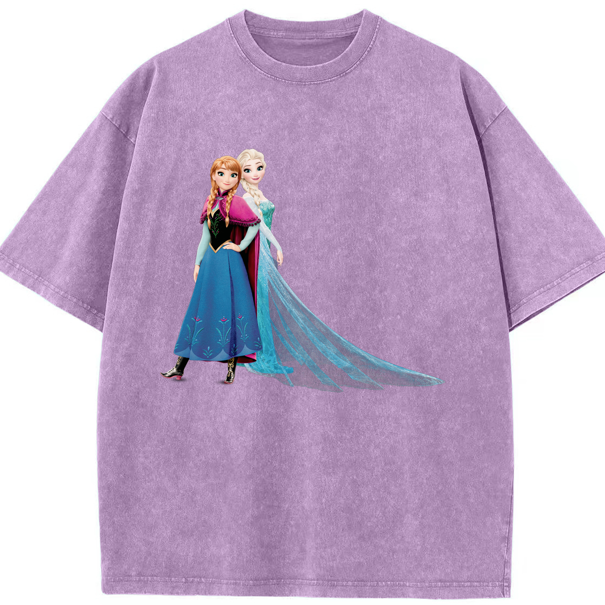 （画像用） アナと雪の女王 アンナ エルサ Frozen Anna Elsa 綿100% ヴィンテージ風 半袖Tシャツ（フロントプリント）