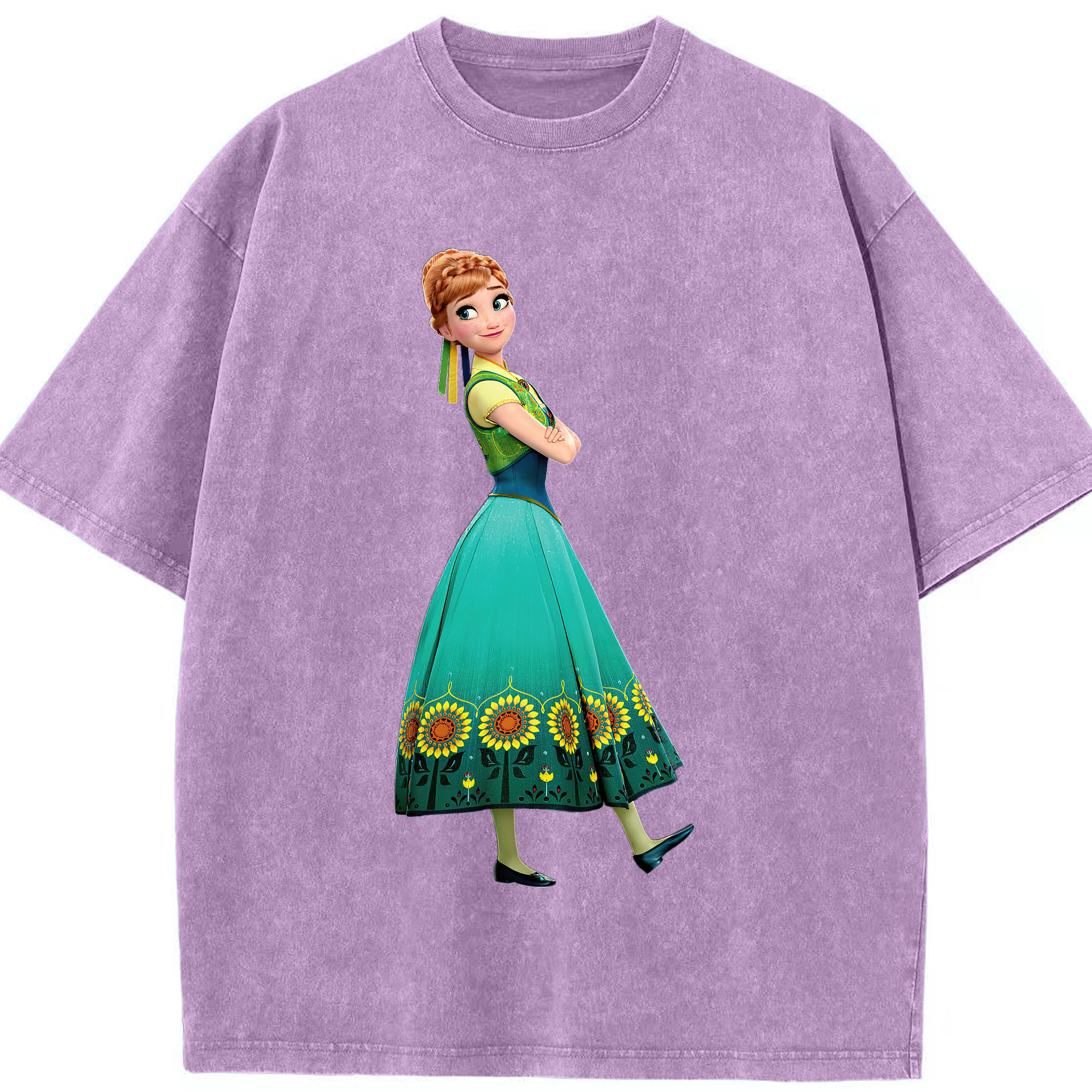 （画像用） アナと雪の女王 アンナ エルサ Frozen Anna Elsa 綿100% ヴィンテージ風 半袖Tシャツ（フロントプリント）
