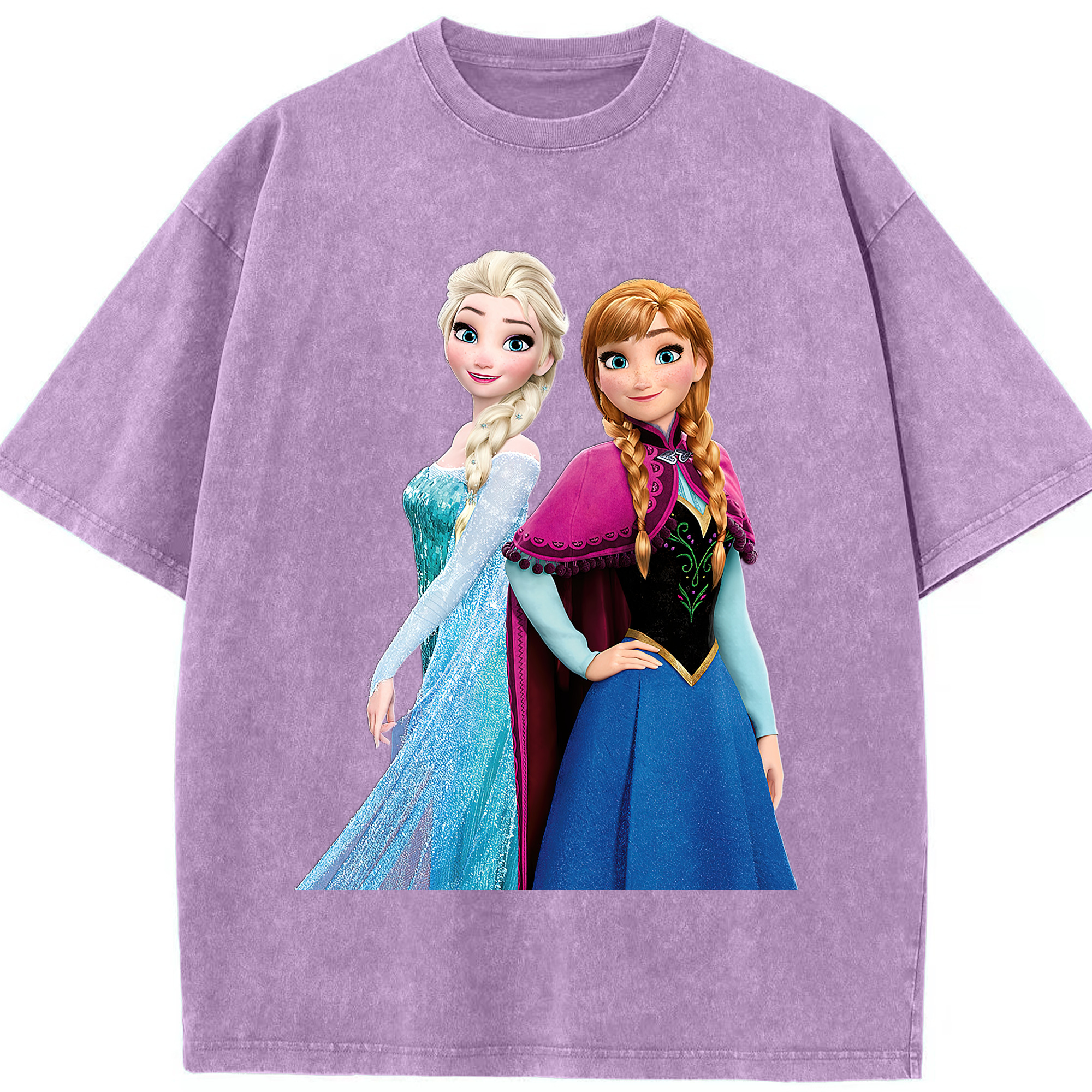 （画像用） アナと雪の女王 アンナ エルサ Frozen Anna Elsa 綿100% ヴィンテージ風 半袖Tシャツ（フロントプリント）