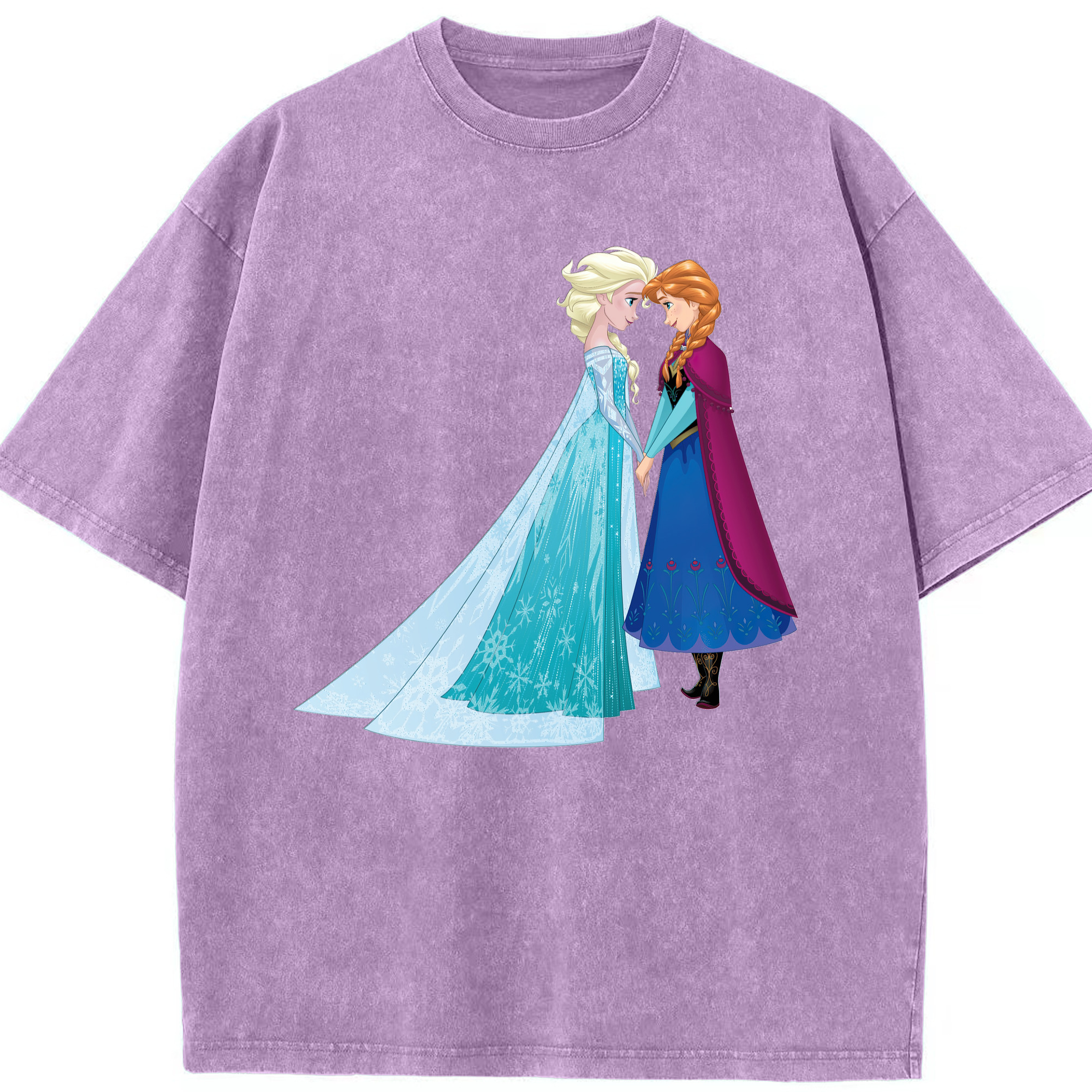 （画像用） アナと雪の女王 アンナ エルサ Frozen Anna Elsa 綿100% ヴィンテージ風 半袖Tシャツ（フロントプリント）