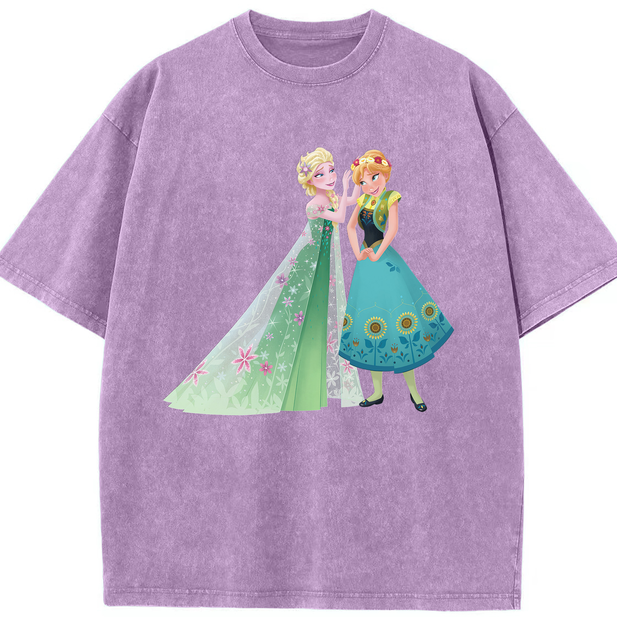 （画像用） アナと雪の女王 アンナ エルサ Frozen Anna Elsa 綿100% ヴィンテージ風 半袖Tシャツ（フロントプリント）