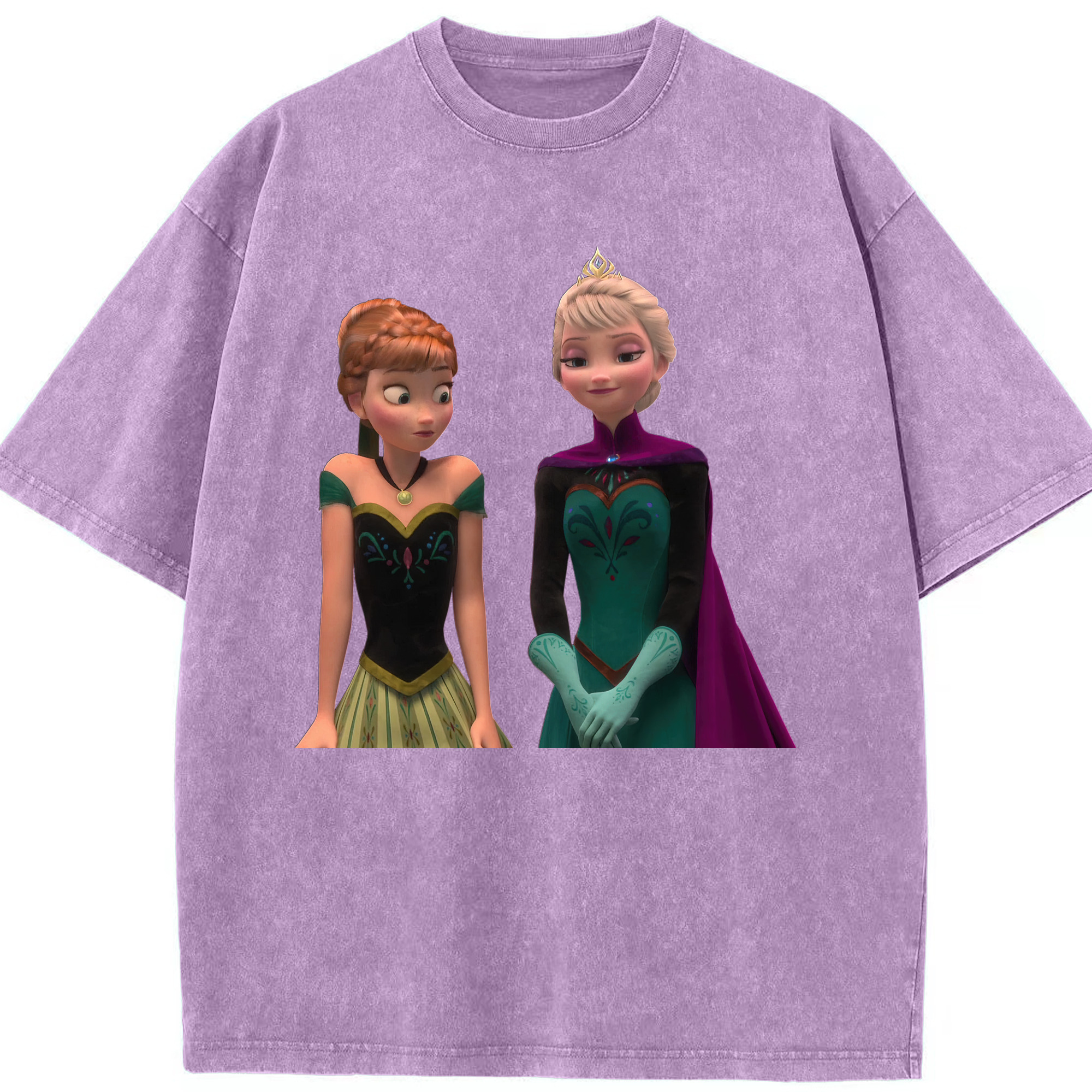 （画像用） アナと雪の女王 アンナ エルサ Frozen Anna Elsa 綿100% ヴィンテージ風 半袖Tシャツ（フロントプリント）