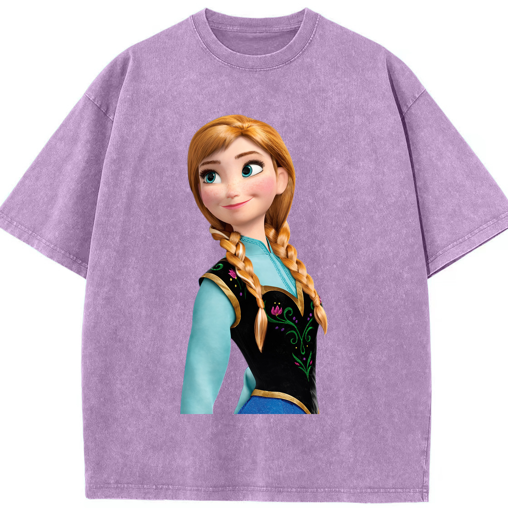 （画像用） アナと雪の女王 アンナ エルサ Frozen Anna Elsa 綿100% ヴィンテージ風 半袖Tシャツ（フロントプリント）