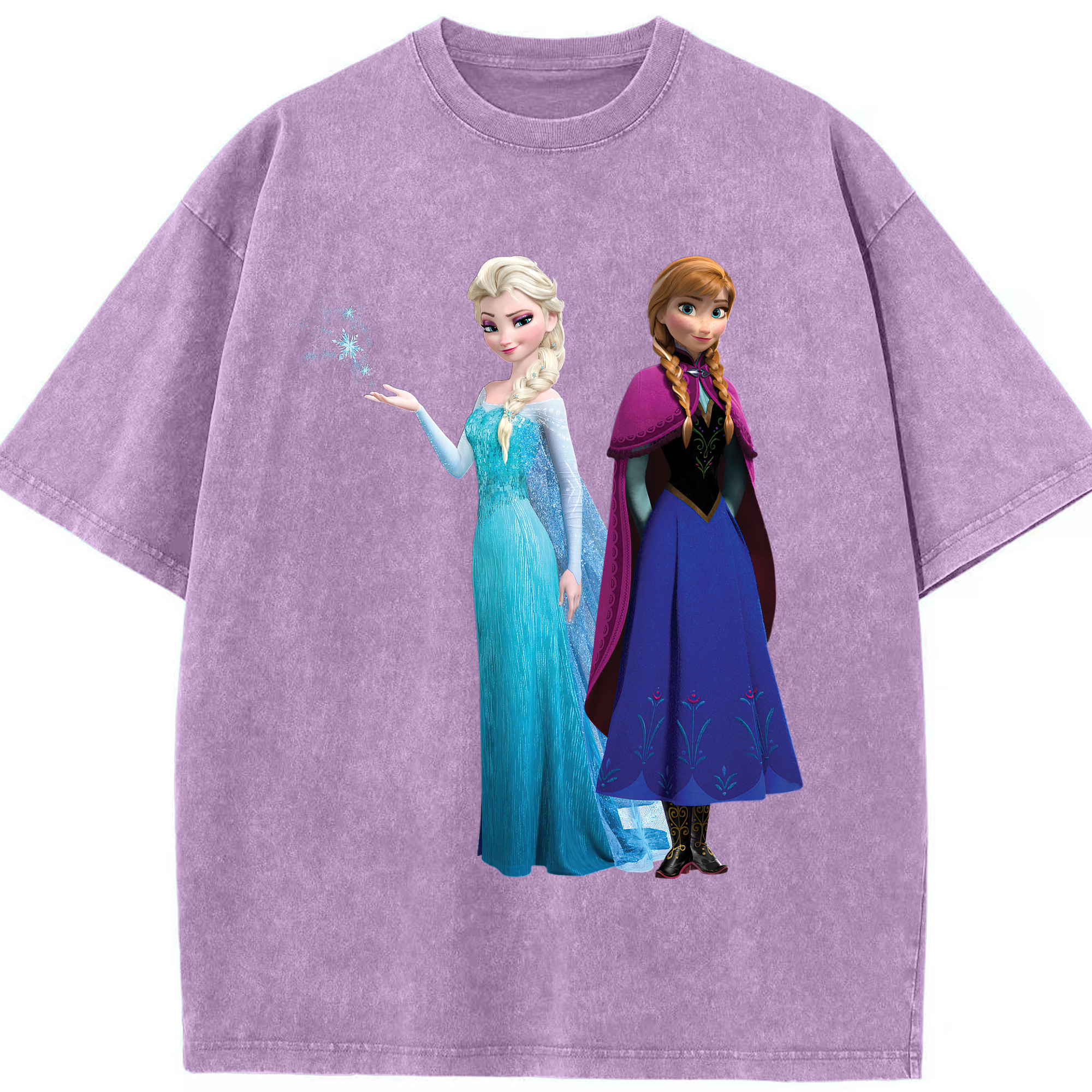 （画像用） アナと雪の女王 アンナ エルサ Frozen Anna Elsa 綿100% ヴィンテージ風 半袖Tシャツ（フロントプリント）