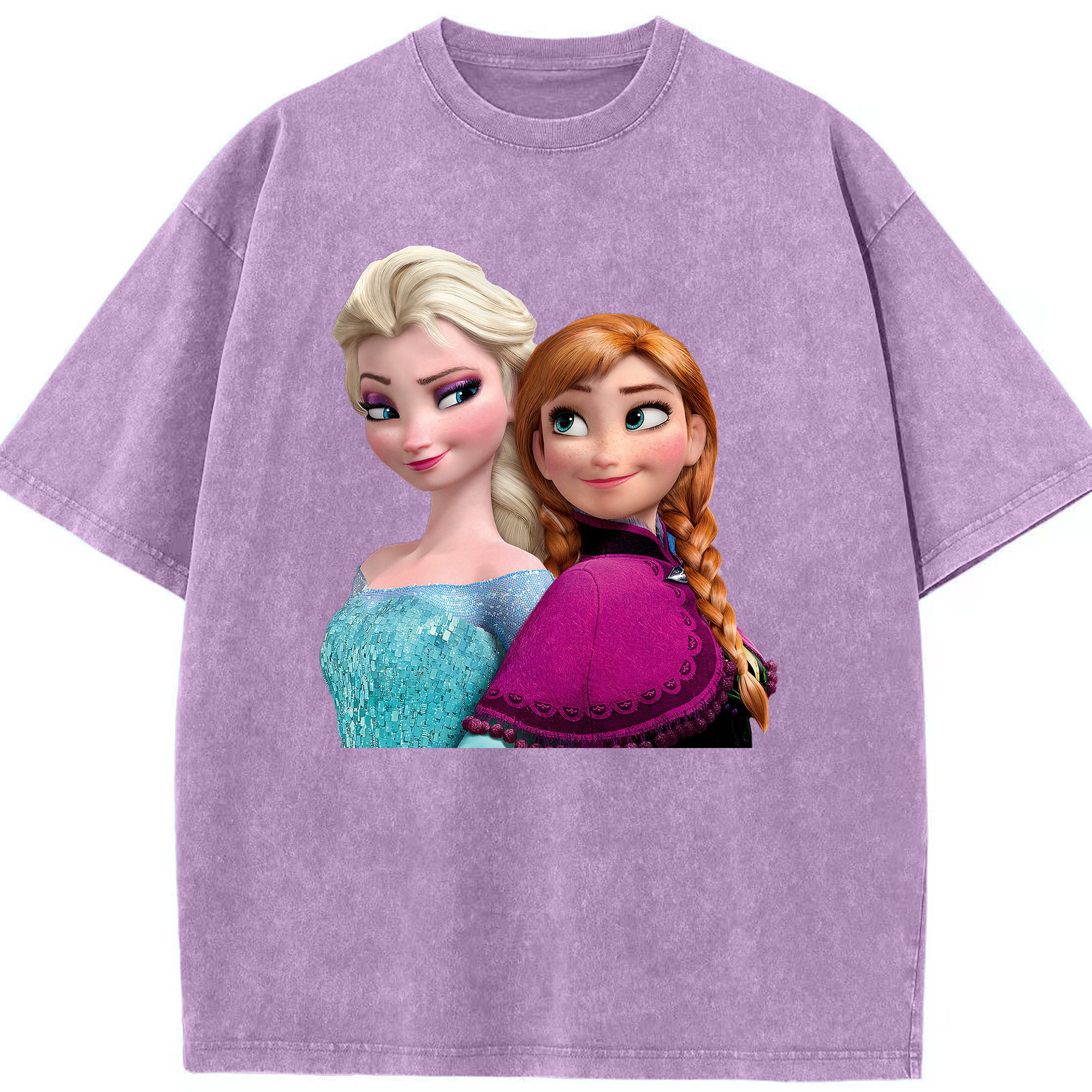 （画像用） アナと雪の女王 アンナ エルサ Frozen Anna Elsa 綿100% ヴィンテージ風 半袖Tシャツ（フロントプリント）