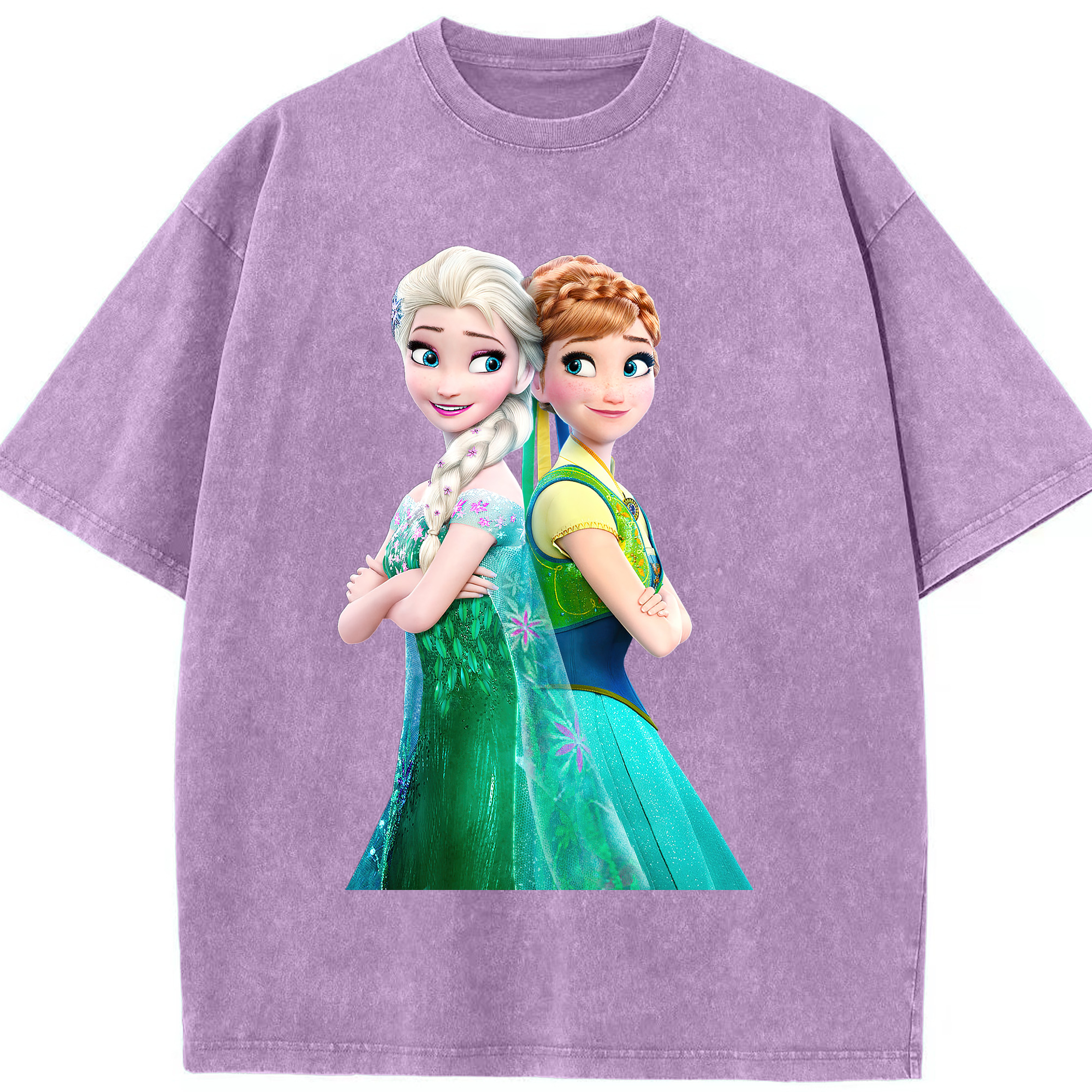 （画像用） アナと雪の女王 アンナ エルサ Frozen Anna Elsa 綿100% ヴィンテージ風 半袖Tシャツ（フロントプリント）