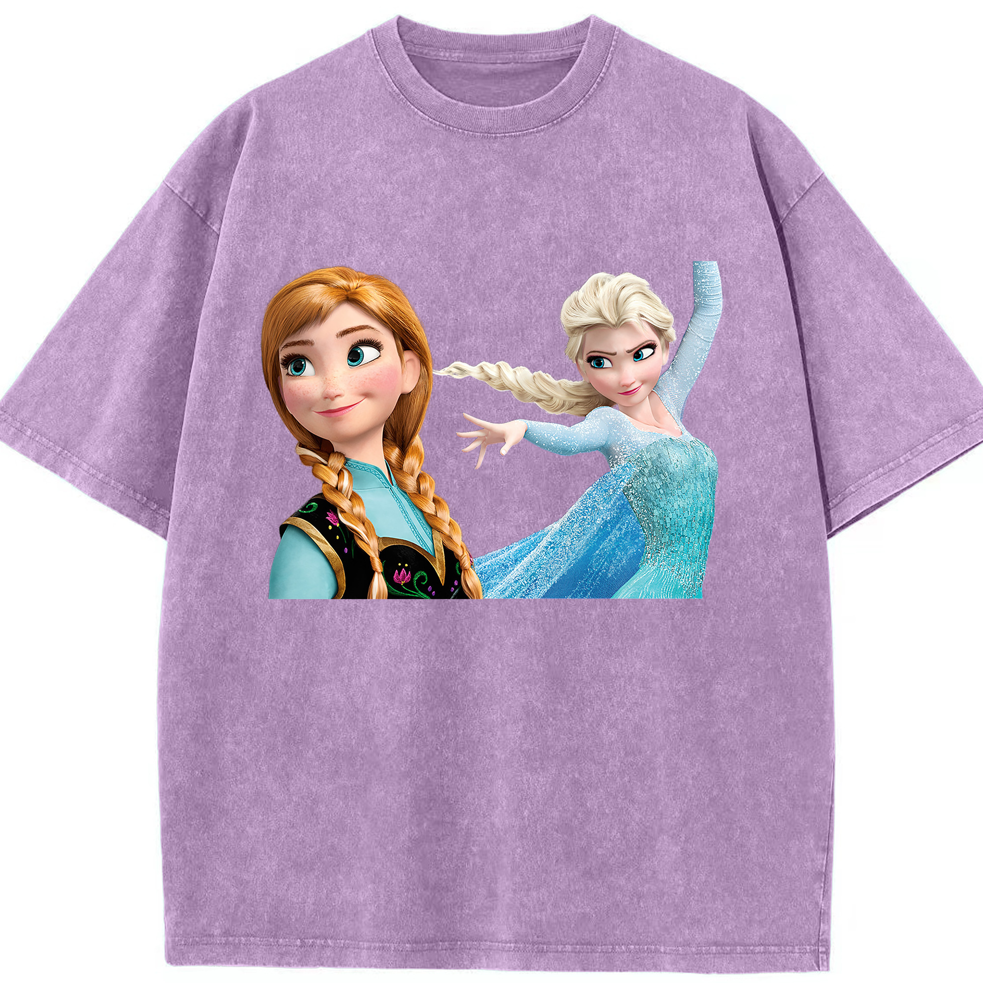 （画像用） アナと雪の女王 アンナ エルサ Frozen Anna Elsa 綿100% ヴィンテージ風 半袖Tシャツ（フロントプリント）