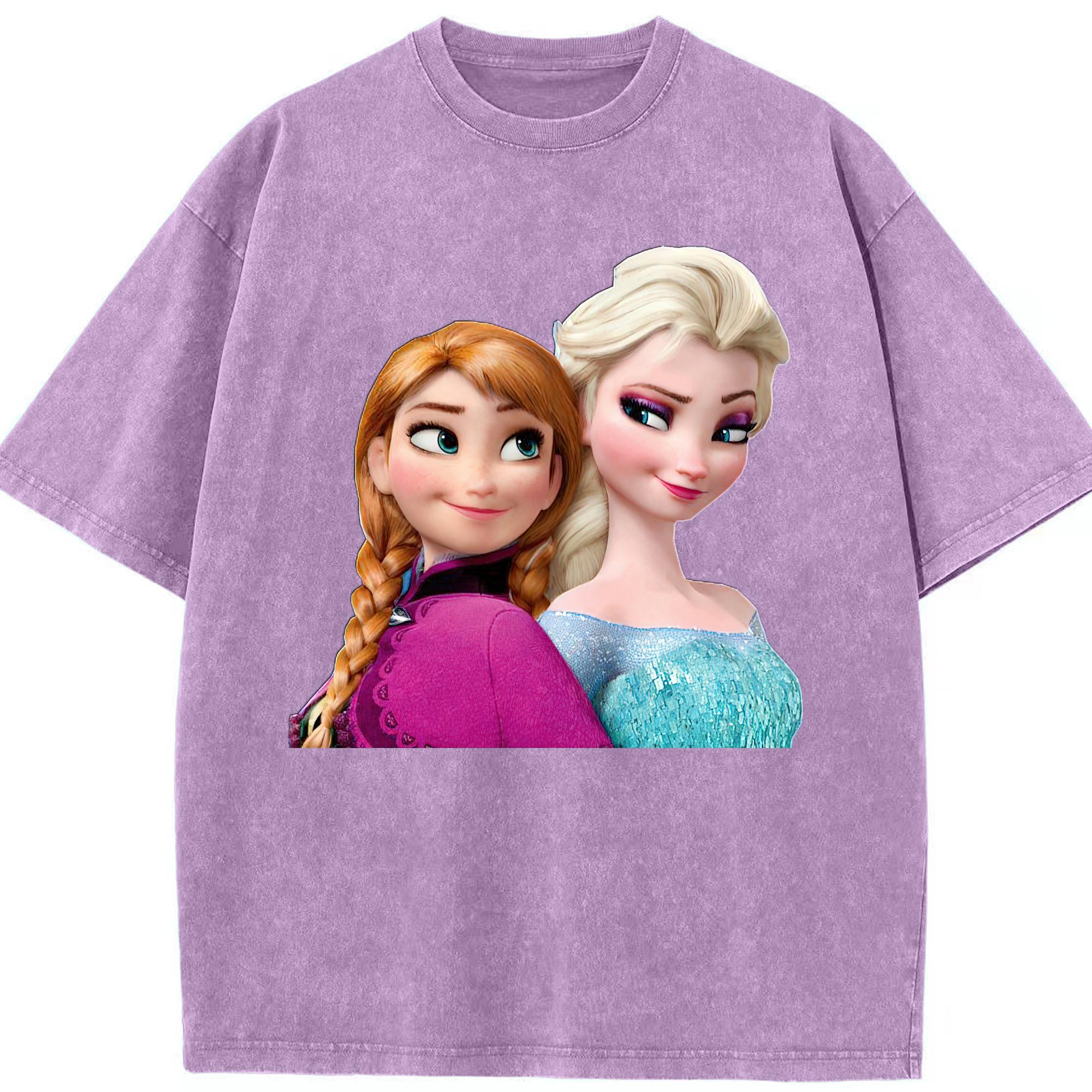 （画像用） アナと雪の女王 アンナ エルサ Frozen Anna Elsa 綿100% ヴィンテージ風 半袖Tシャツ（フロントプリント）