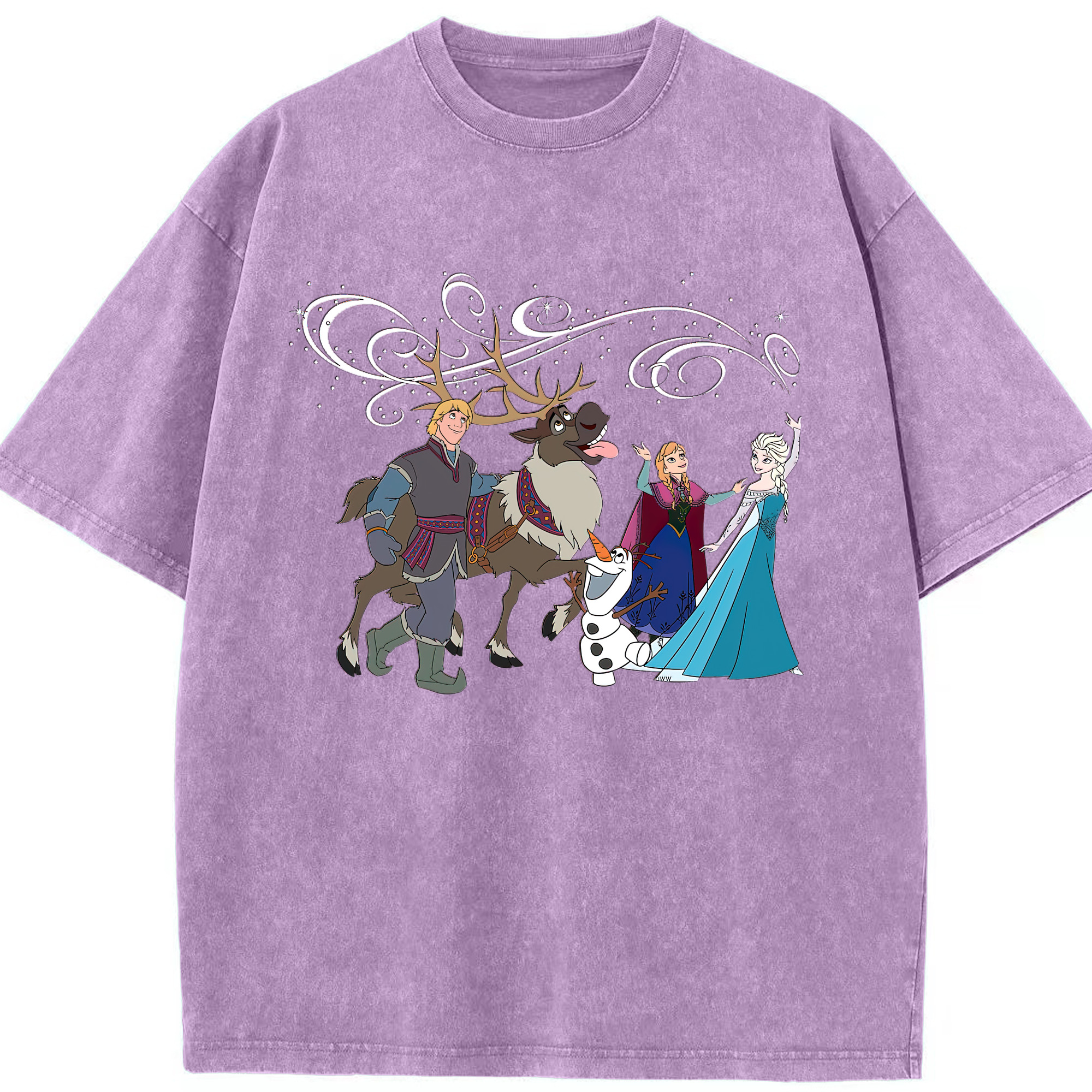 （画像用） アナと雪の女王 アンナ エルサ Frozen Anna Elsa 綿100% ヴィンテージ風 半袖Tシャツ（フロントプリント）