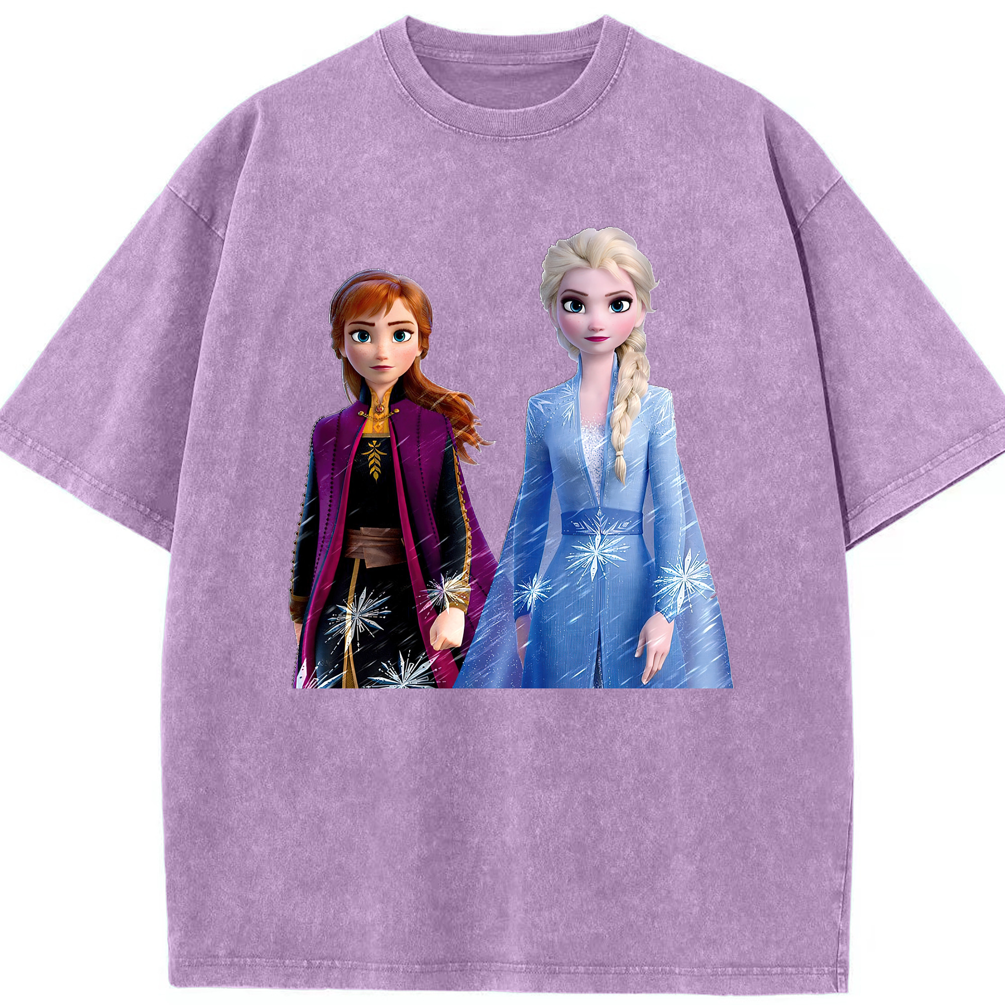 （画像用） アナと雪の女王 アンナ エルサ Frozen Anna Elsa 綿100% ヴィンテージ風 半袖Tシャツ（フロントプリント）