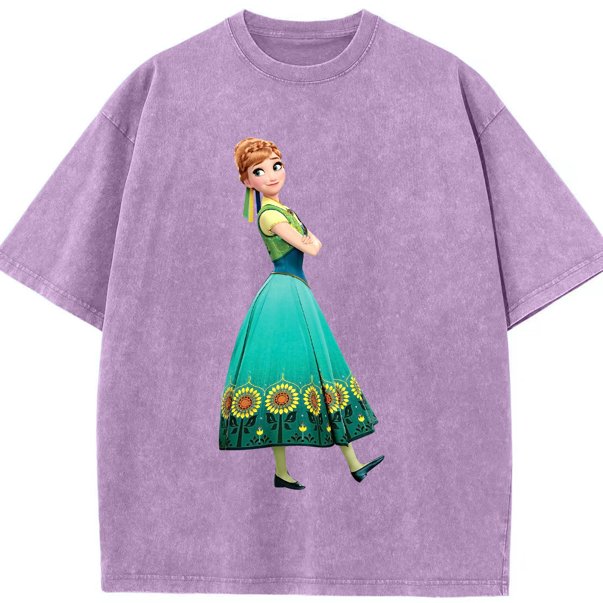 （画像用） アナと雪の女王 アンナ エルサ Frozen Anna Elsa 綿100% ヴィンテージ風 半袖Tシャツ（フロントプリント）