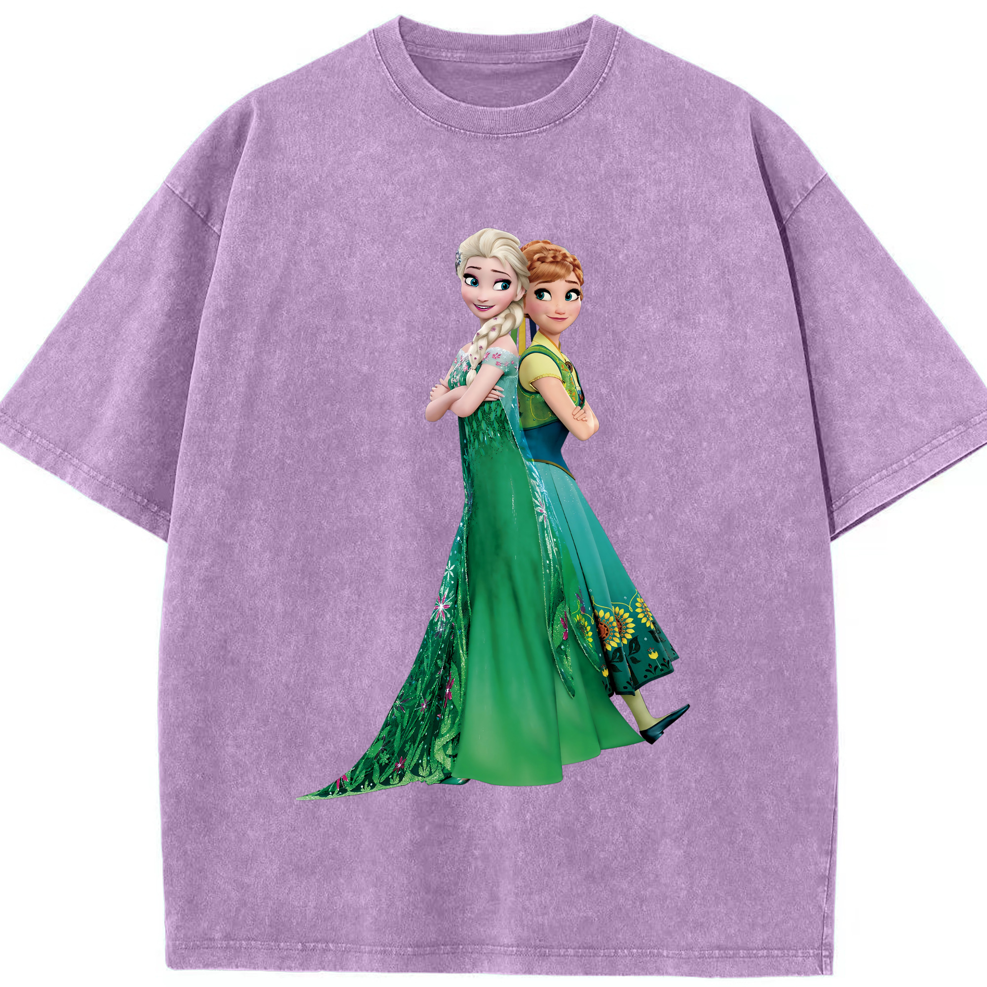 （画像用） アナと雪の女王 アンナ エルサ Frozen Anna Elsa 綿100% ヴィンテージ風 半袖Tシャツ（フロントプリント）