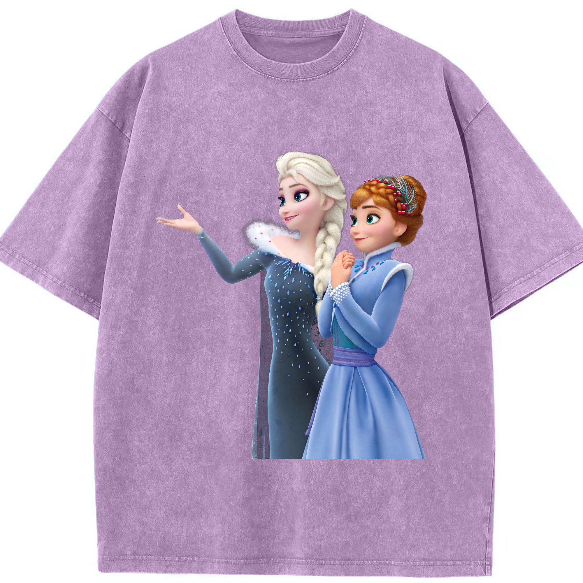 （画像用） アナと雪の女王 アンナ エルサ Frozen Anna Elsa 綿100% ヴィンテージ風 半袖Tシャツ（フロントプリント）