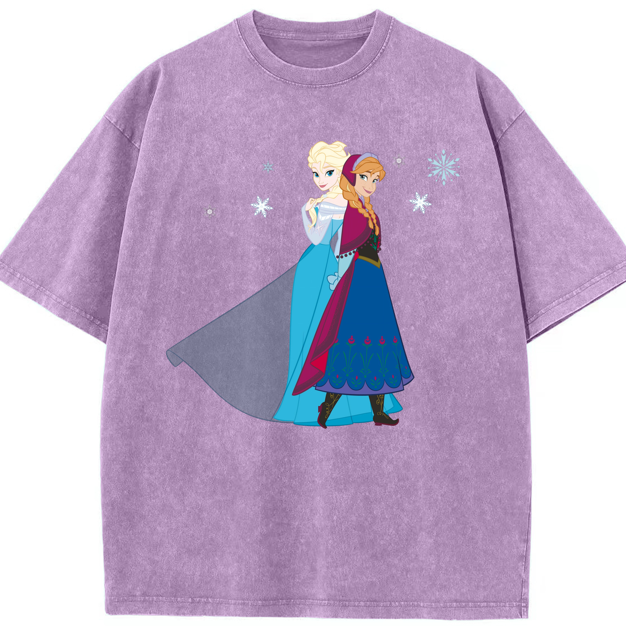 （画像用） アナと雪の女王 アンナ エルサ Frozen Anna Elsa 綿100% ヴィンテージ風 半袖Tシャツ（フロントプリント）