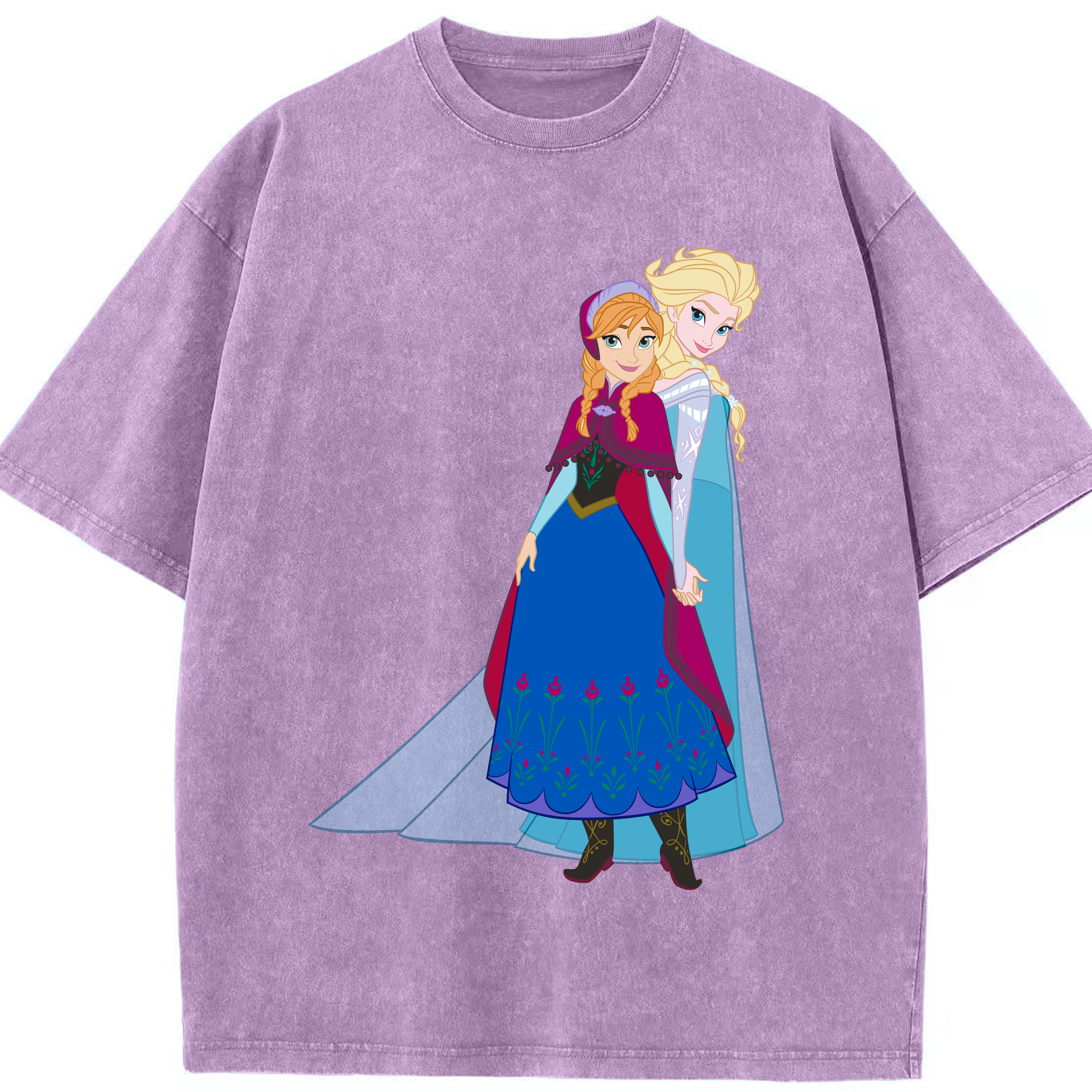 （画像用） アナと雪の女王 アンナ エルサ Frozen Anna Elsa 綿100% ヴィンテージ風 半袖Tシャツ（フロントプリント）
