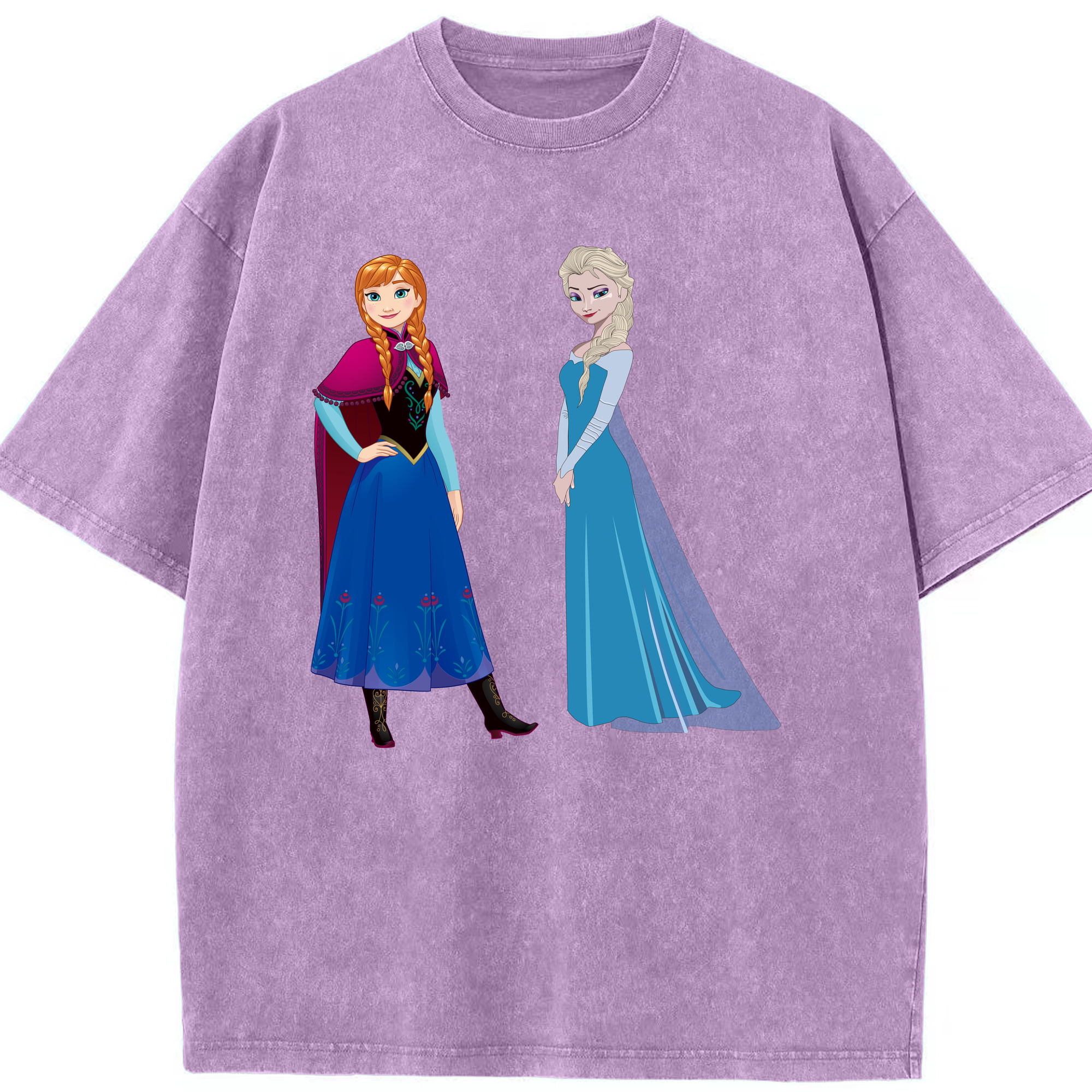 （画像用） アナと雪の女王 アンナ エルサ Frozen Anna Elsa 綿100% ヴィンテージ風 半袖Tシャツ（フロントプリント）