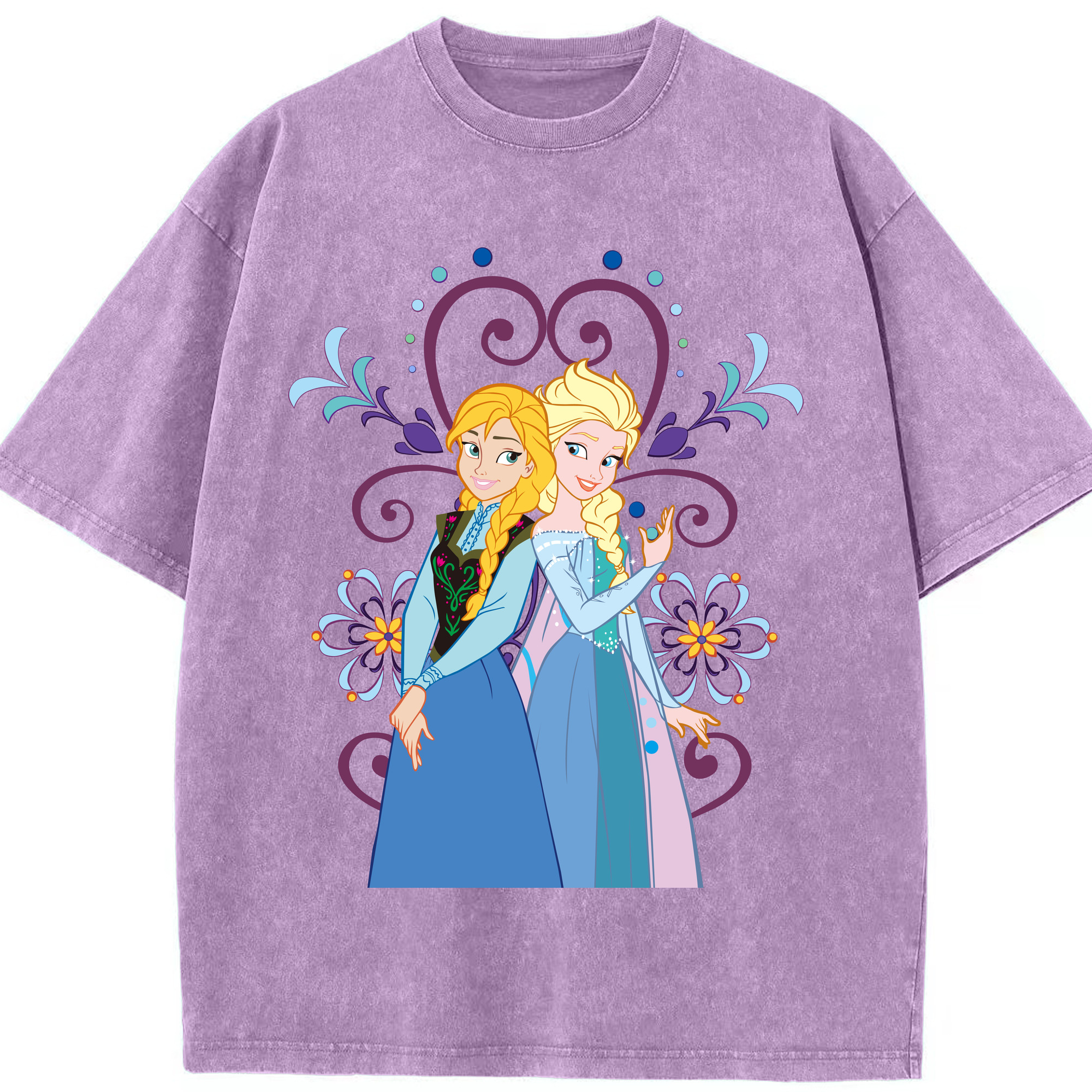 （画像用） アナと雪の女王 アンナ エルサ Frozen Anna Elsa 綿100% ヴィンテージ風 半袖Tシャツ（フロントプリント）