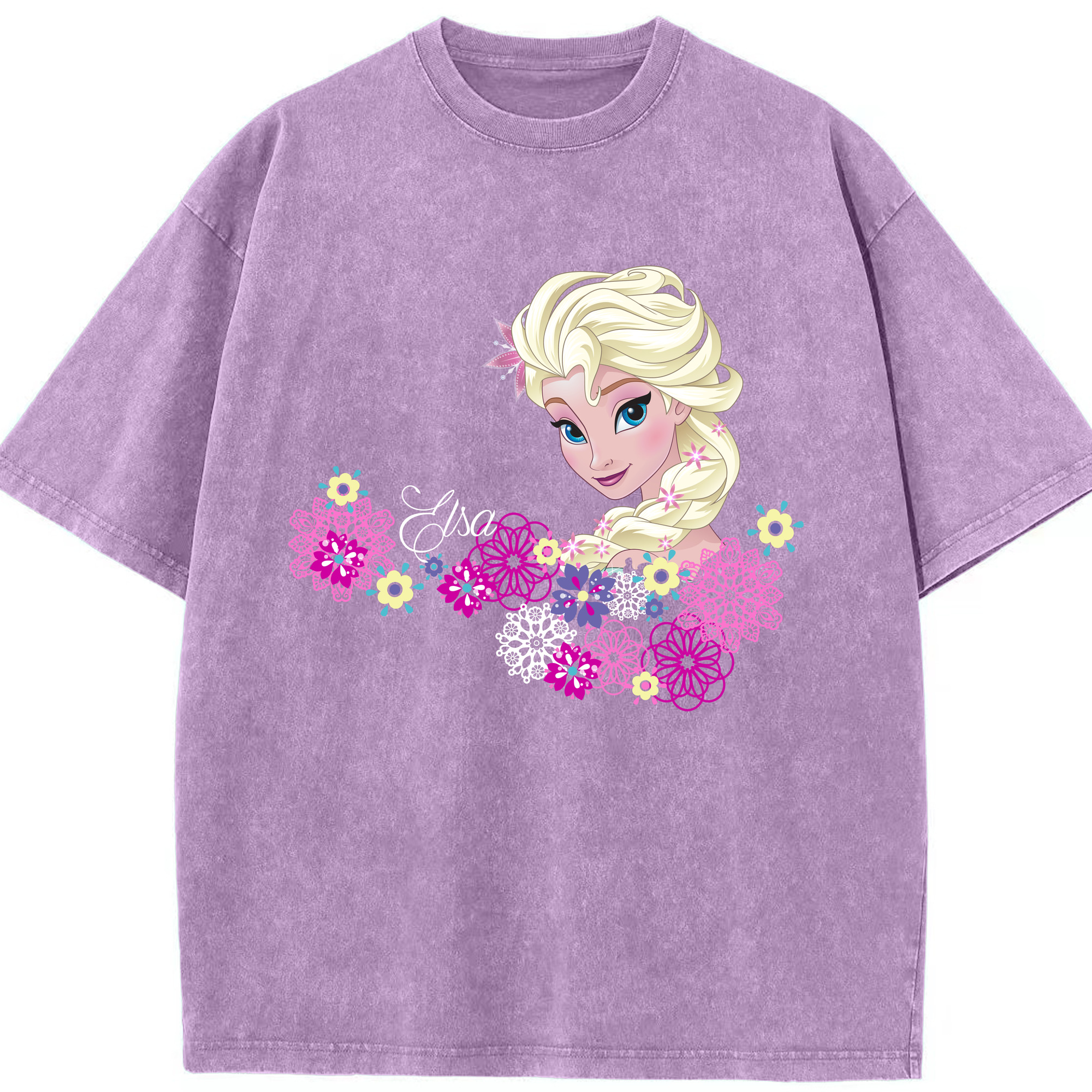 （画像用） アナと雪の女王 アンナ エルサ Frozen Anna Elsa 綿100% ヴィンテージ風 半袖Tシャツ（フロントプリント）