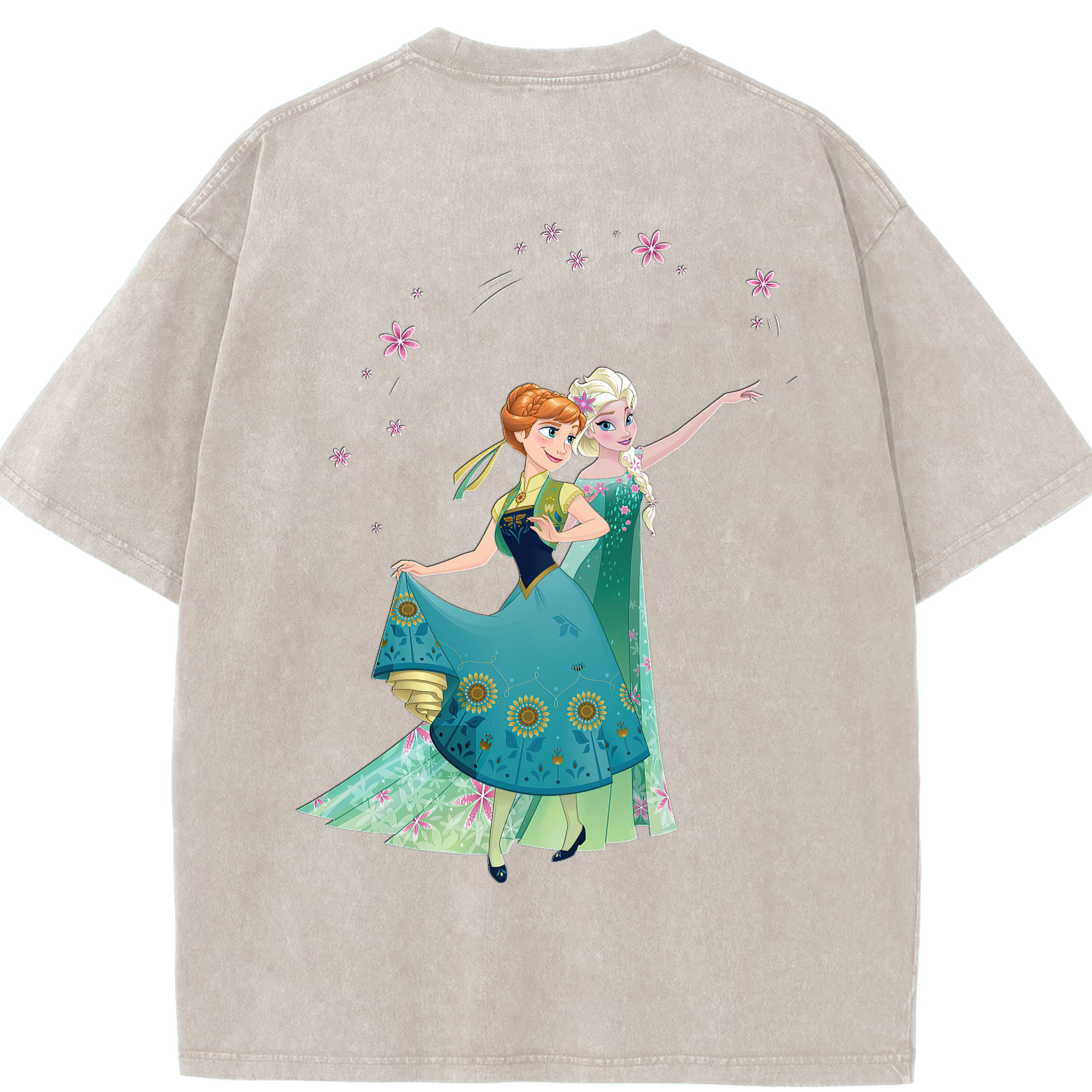 （画像用） アナと雪の女王 アンナ エルサ Frozen Anna Elsa 綿100% ヴィンテージ風 半袖Tシャツ（背面プリント）
