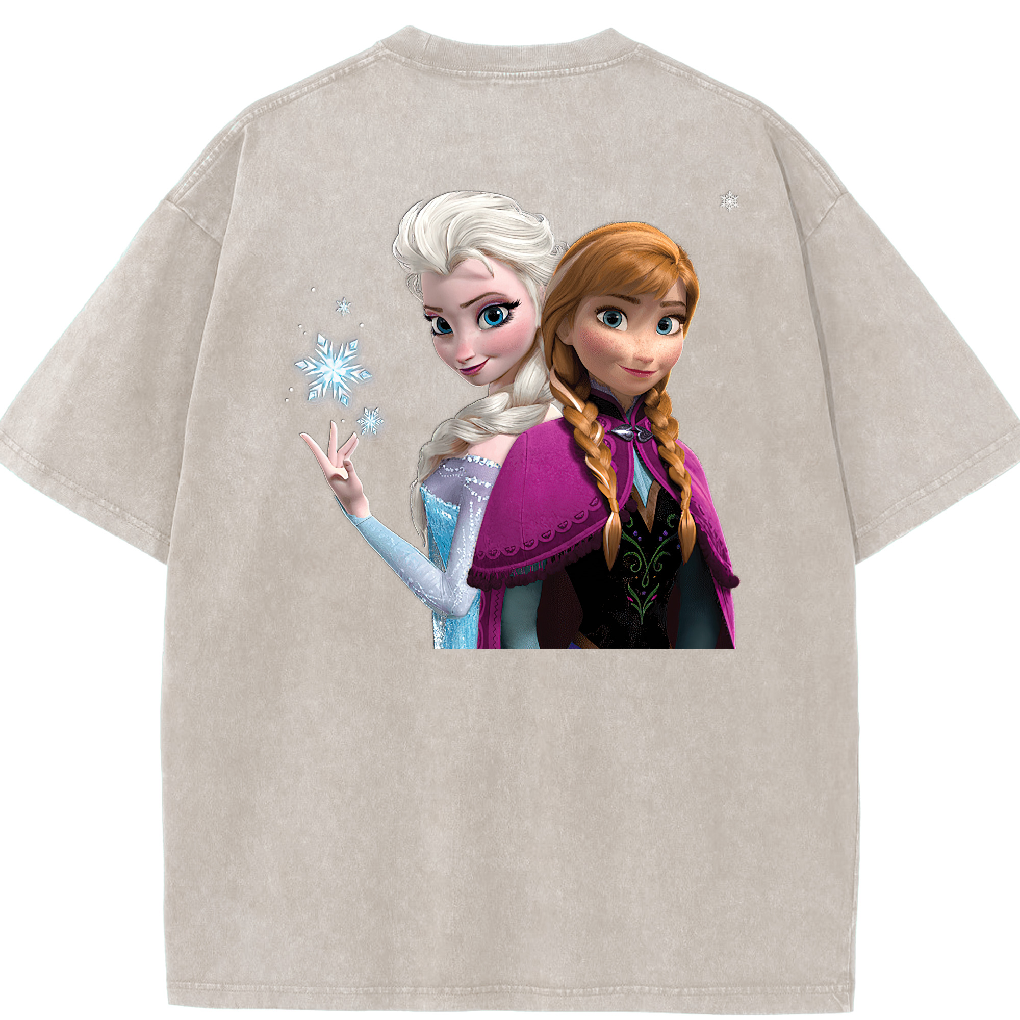 （画像用） アナと雪の女王 アンナ エルサ Frozen Anna Elsa 綿100% ヴィンテージ風 半袖Tシャツ（背面プリント）