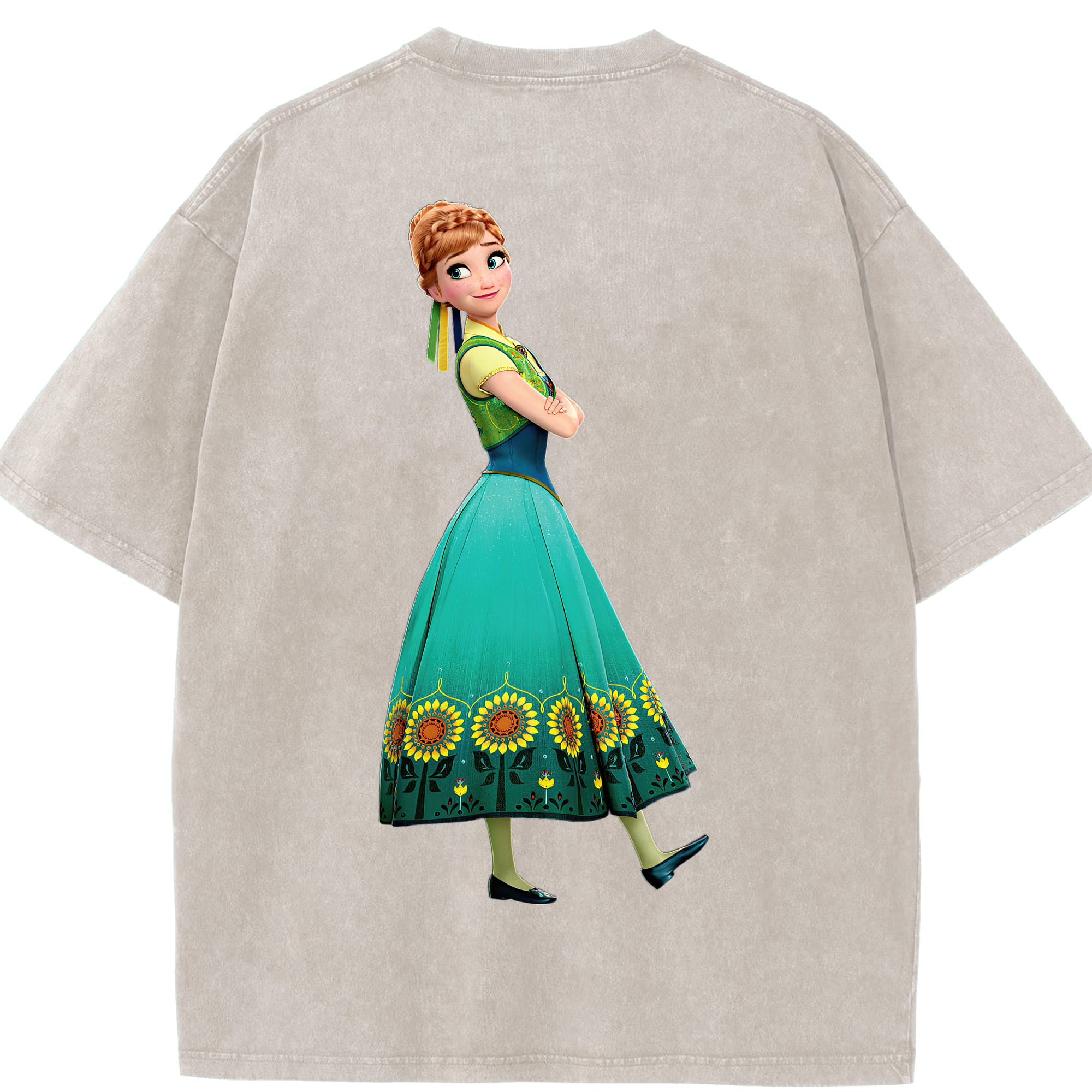 （画像用） アナと雪の女王 アンナ エルサ Frozen Anna Elsa 綿100% ヴィンテージ風 半袖Tシャツ（背面プリント）