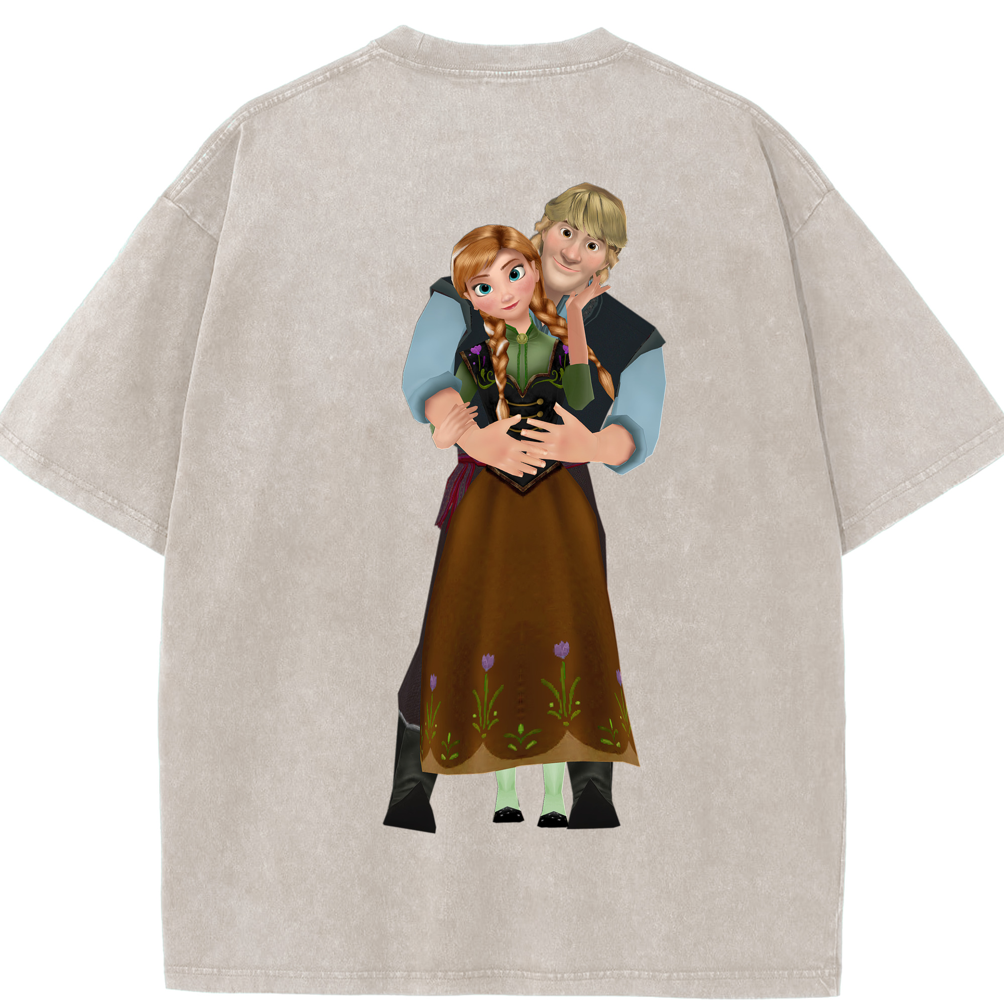 （画像用） アナと雪の女王 アンナ エルサ Frozen Anna Elsa 綿100% ヴィンテージ風 半袖Tシャツ（背面プリント）