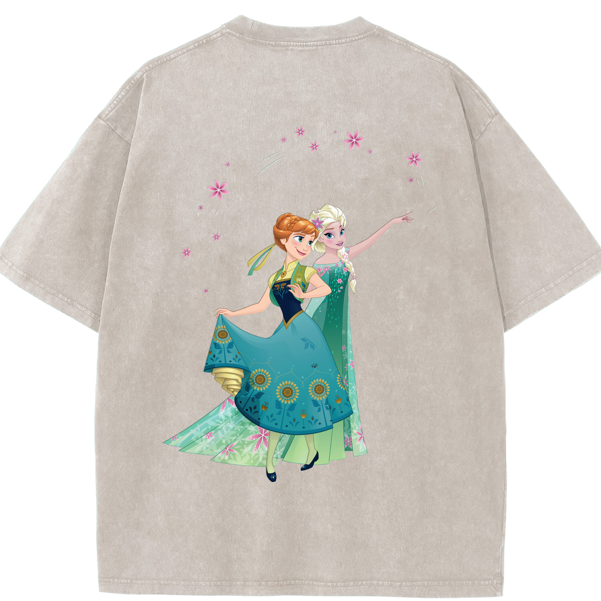 （画像用） アナと雪の女王 アンナ エルサ Frozen Anna Elsa 綿100% ヴィンテージ風 半袖Tシャツ（背面プリント）