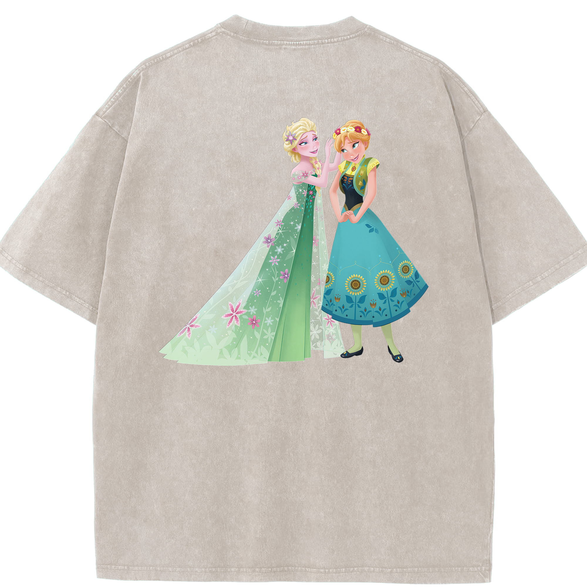（画像用） アナと雪の女王 アンナ エルサ Frozen Anna Elsa 綿100% ヴィンテージ風 半袖Tシャツ（背面プリント）