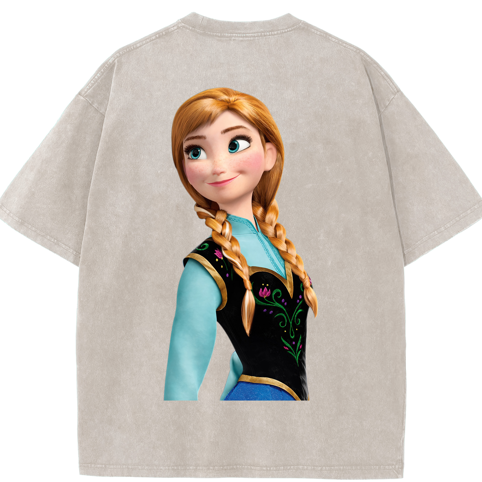 （画像用） アナと雪の女王 アンナ エルサ Frozen Anna Elsa 綿100% ヴィンテージ風 半袖Tシャツ（背面プリント）