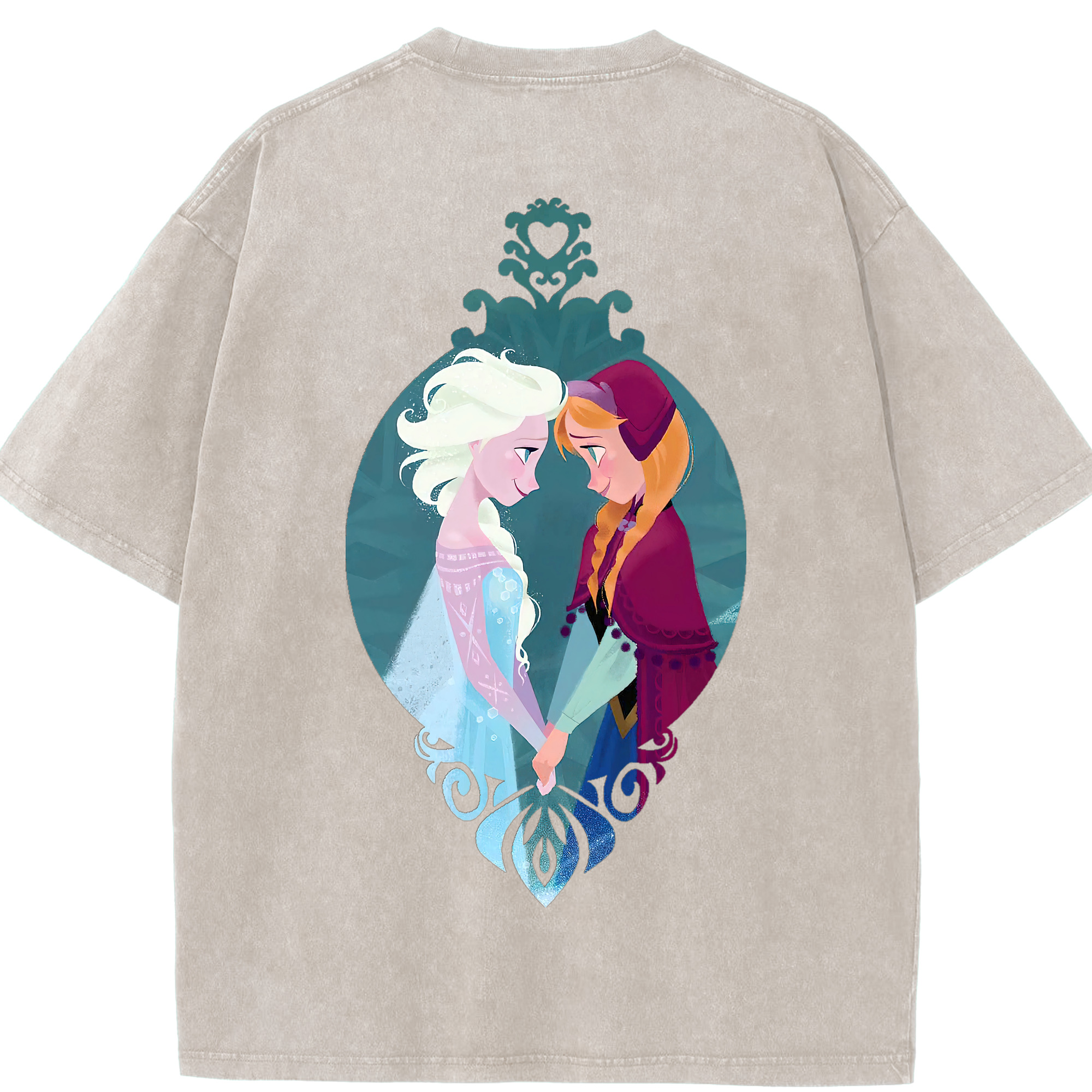 （画像用） アナと雪の女王 アンナ エルサ Frozen Anna Elsa 綿100% ヴィンテージ風 半袖Tシャツ（背面プリント）