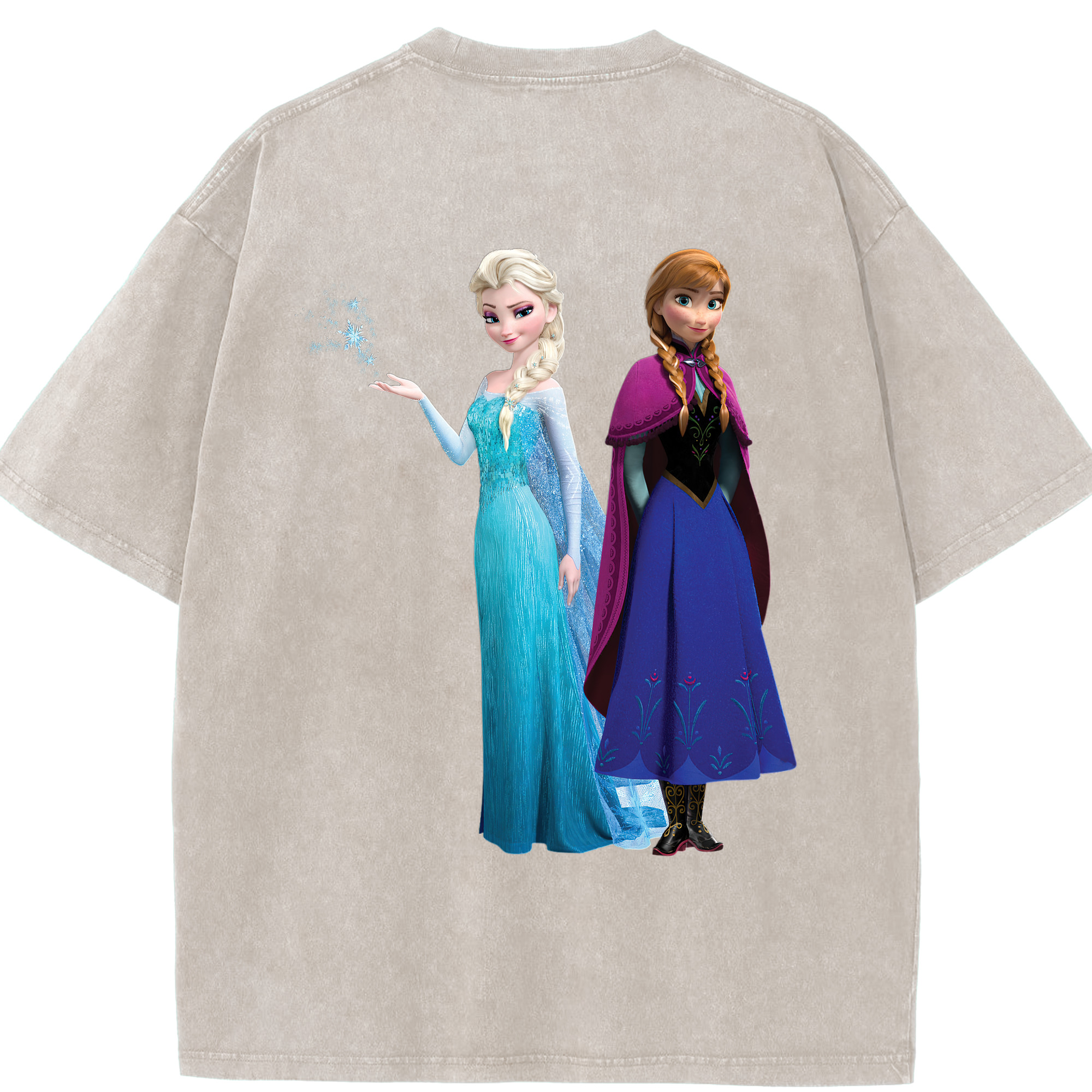 （画像用） アナと雪の女王 アンナ エルサ Frozen Anna Elsa 綿100% ヴィンテージ風 半袖Tシャツ（背面プリント）