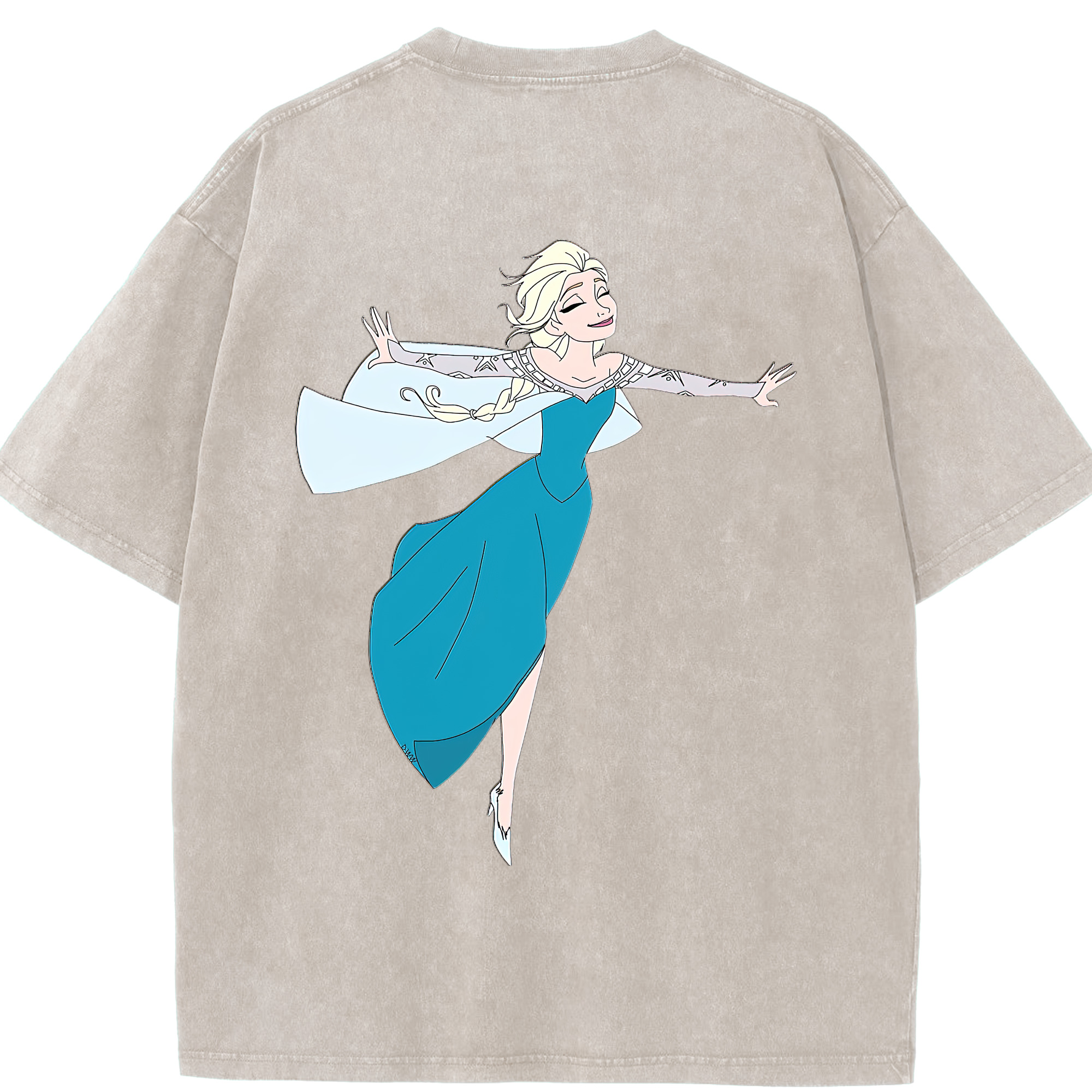 （画像用） アナと雪の女王 アンナ エルサ Frozen Anna Elsa 綿100% ヴィンテージ風 半袖Tシャツ（背面プリント）
