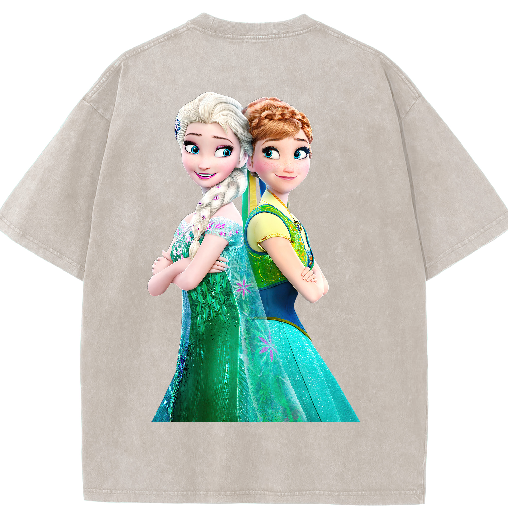 （画像用） アナと雪の女王 アンナ エルサ Frozen Anna Elsa 綿100% ヴィンテージ風 半袖Tシャツ（背面プリント）