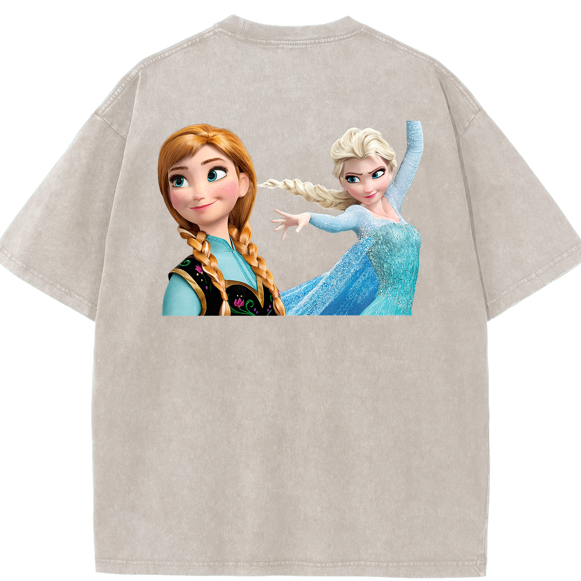 （画像用） アナと雪の女王 アンナ エルサ Frozen Anna Elsa 綿100% ヴィンテージ風 半袖Tシャツ（背面プリント）