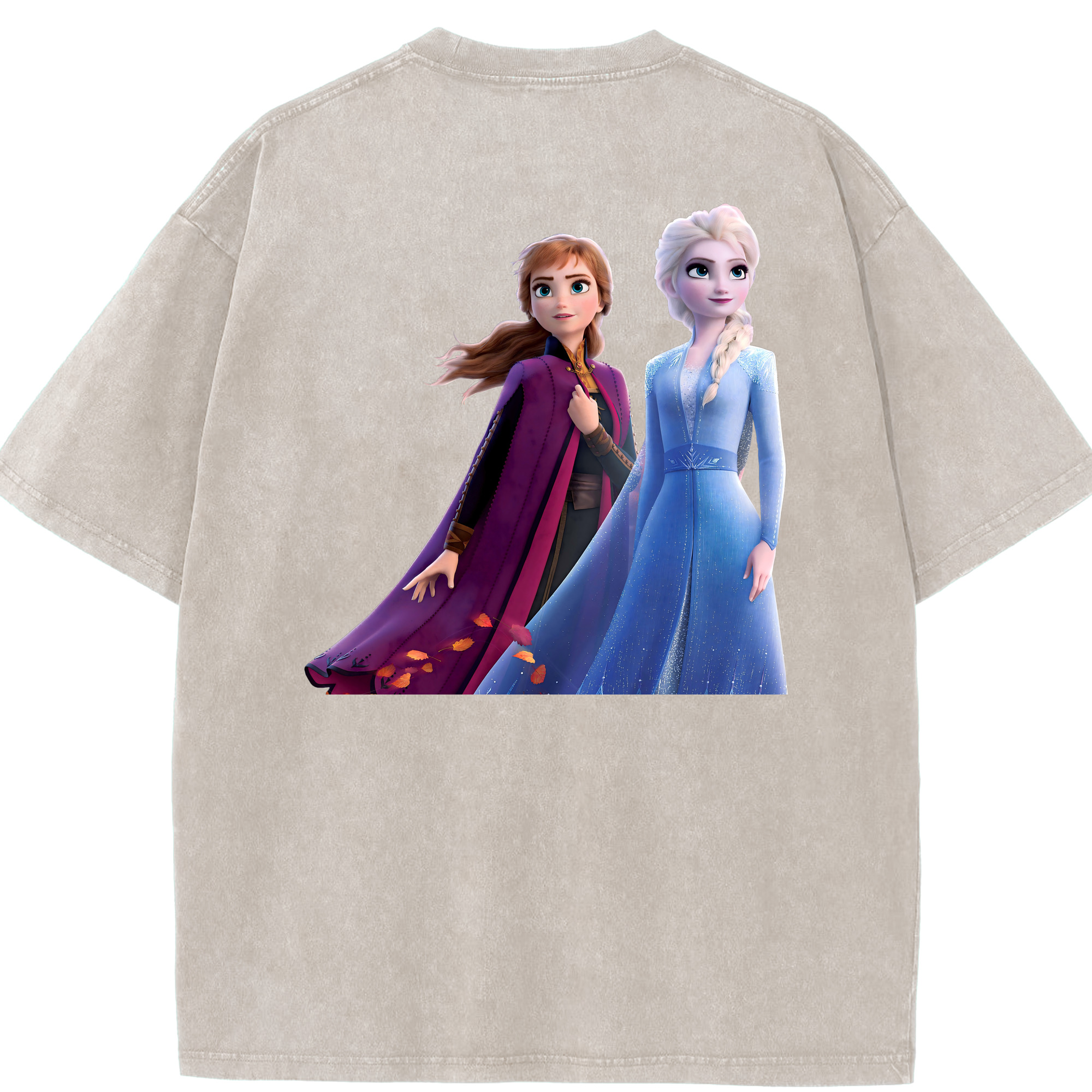 （画像用） アナと雪の女王 アンナ エルサ Frozen Anna Elsa 綿100% ヴィンテージ風 半袖Tシャツ（背面プリント）