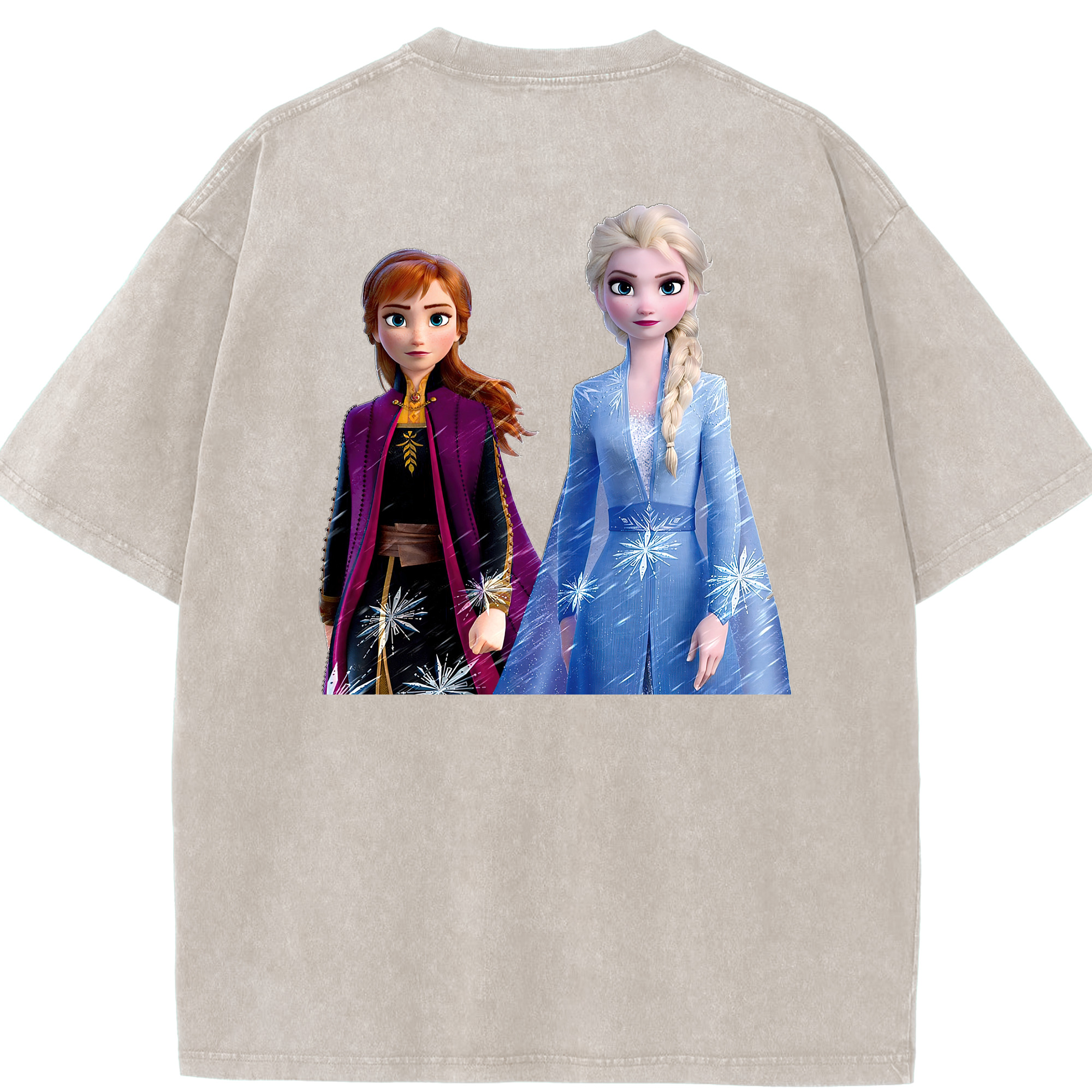 （画像用） アナと雪の女王 アンナ エルサ Frozen Anna Elsa 綿100% ヴィンテージ風 半袖Tシャツ（背面プリント）