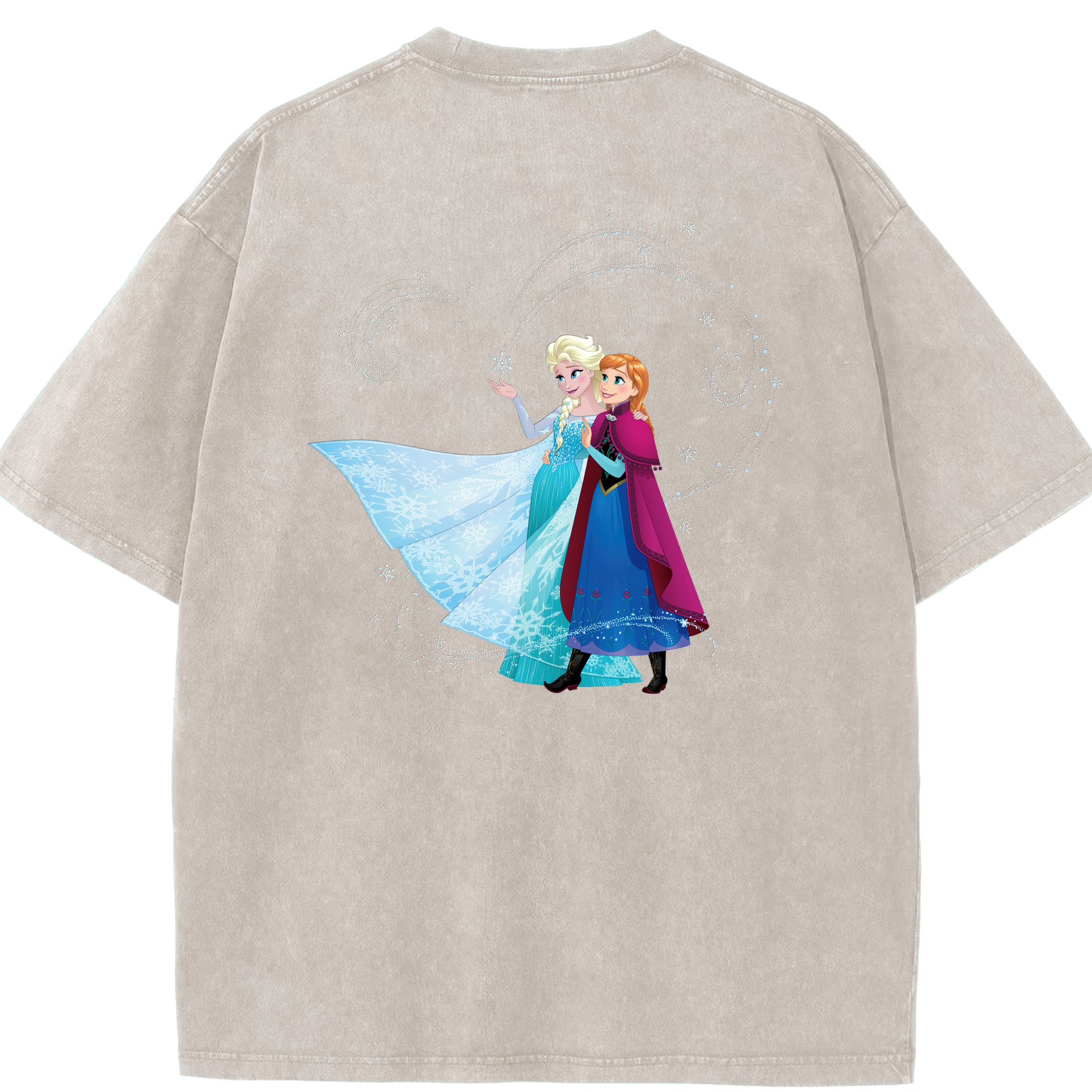 （画像用） アナと雪の女王 アンナ エルサ Frozen Anna Elsa 綿100% ヴィンテージ風 半袖Tシャツ（背面プリント）